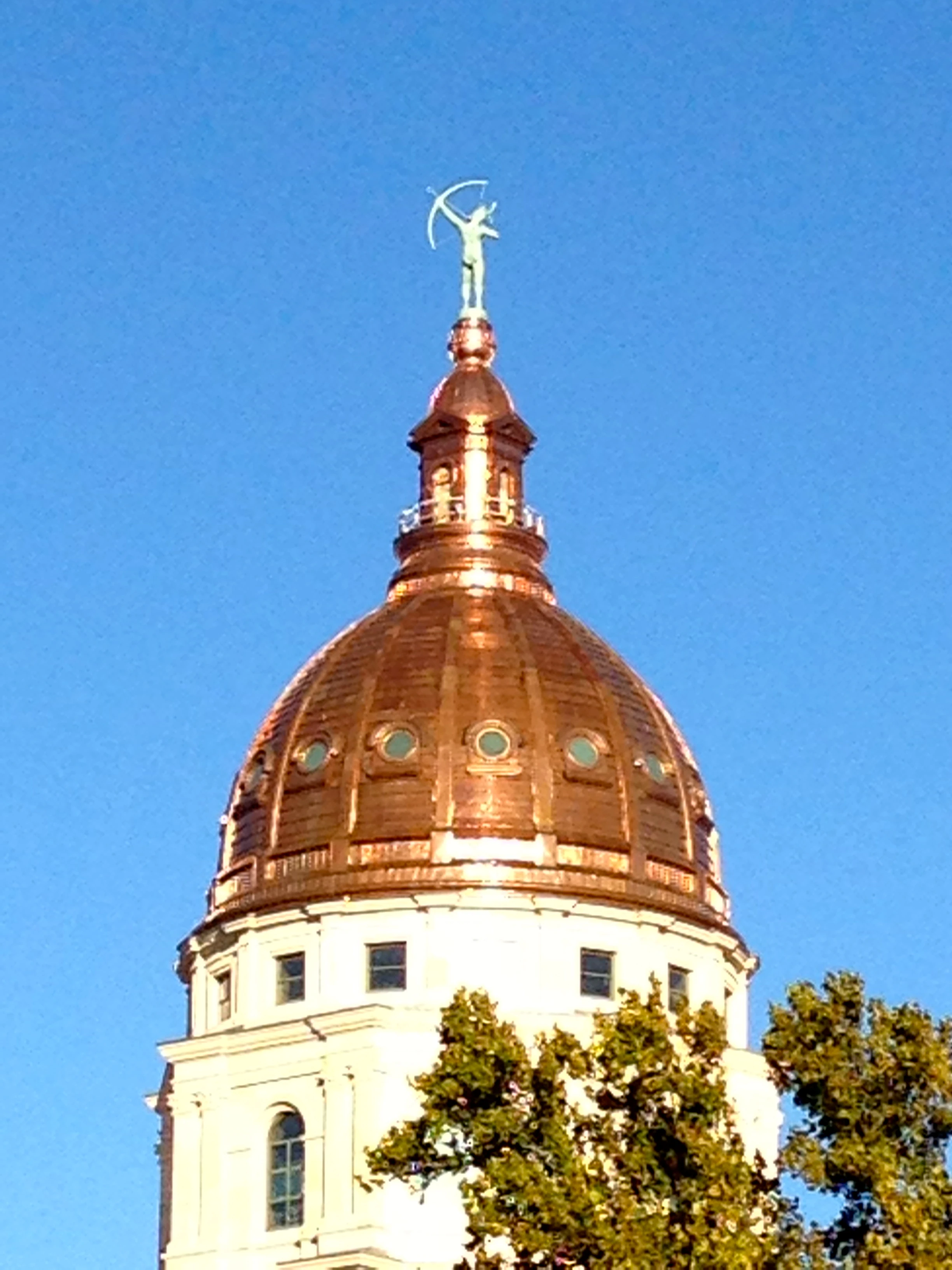 They just finished putting a new copper dome on the Capitol. The last one was leaking, I guess. It will eventually turn green, but maybe not for decades.