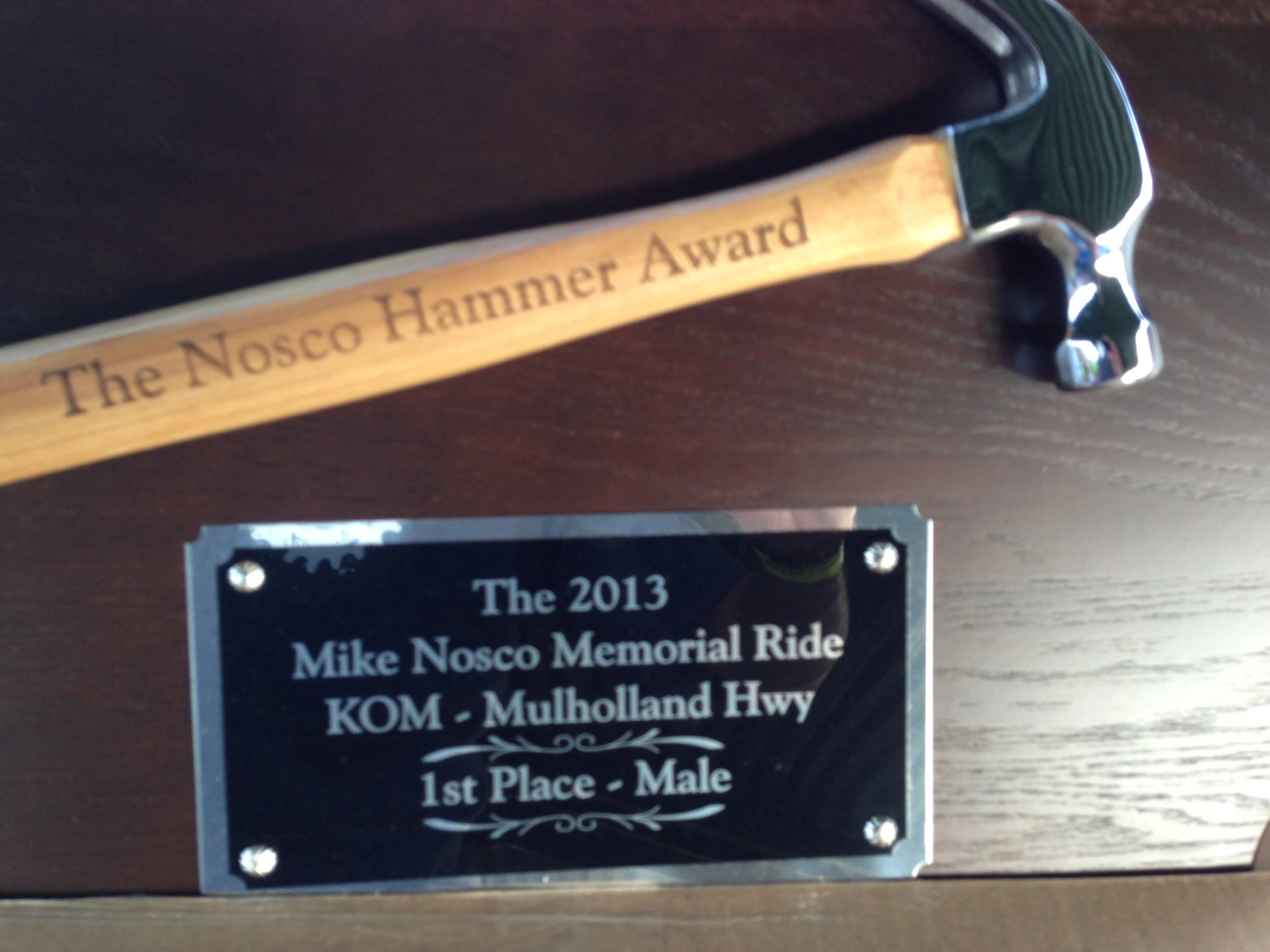 I guess there was a special award for the fastest Strava time up Mulholland. I didn&rsquo;t know anything about it, but the plaque was pretty cool. 