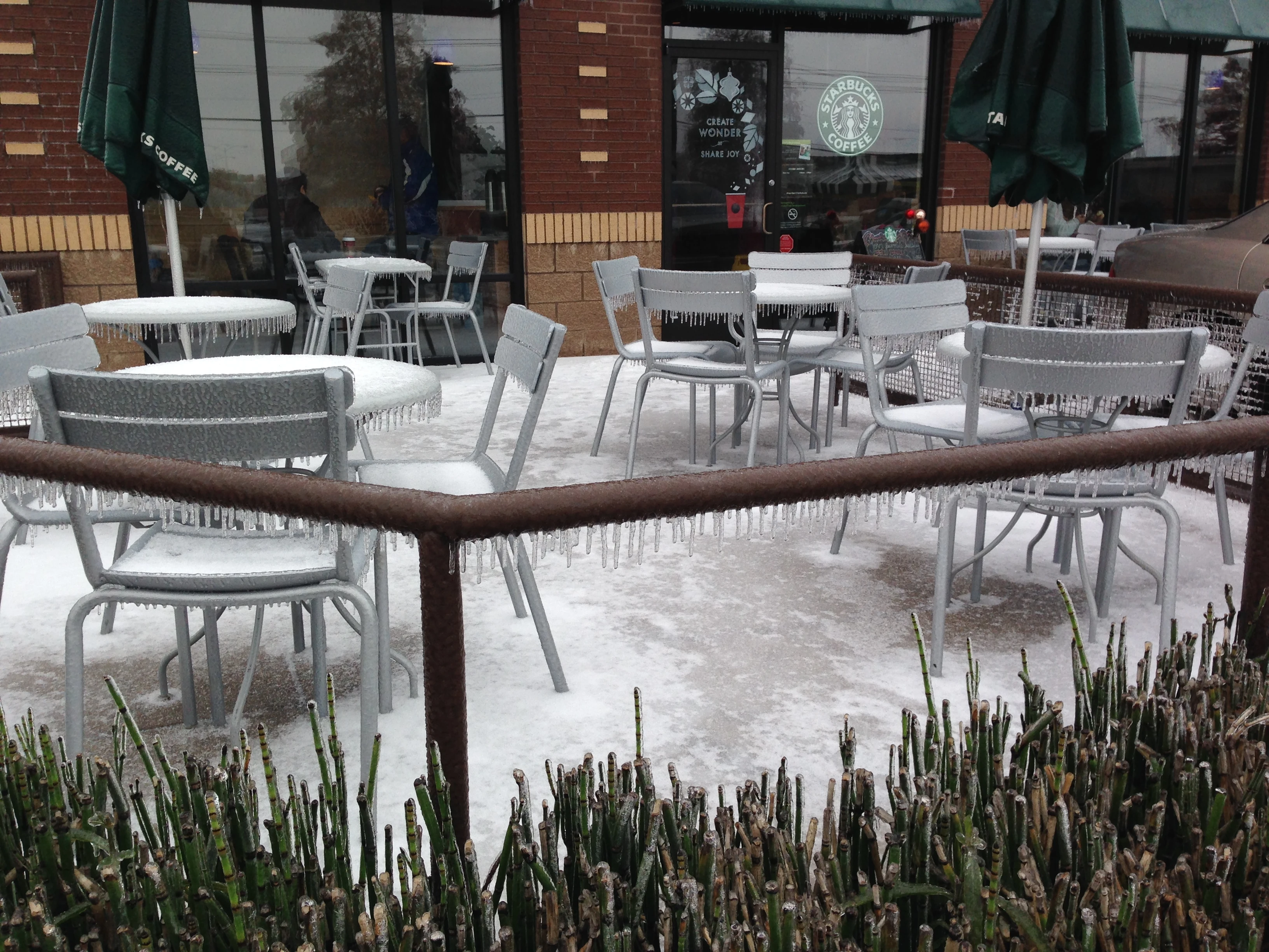 Starbucks was pretty iced in too. They don&rsquo;t really have any rock salt or snow shovels in this city.