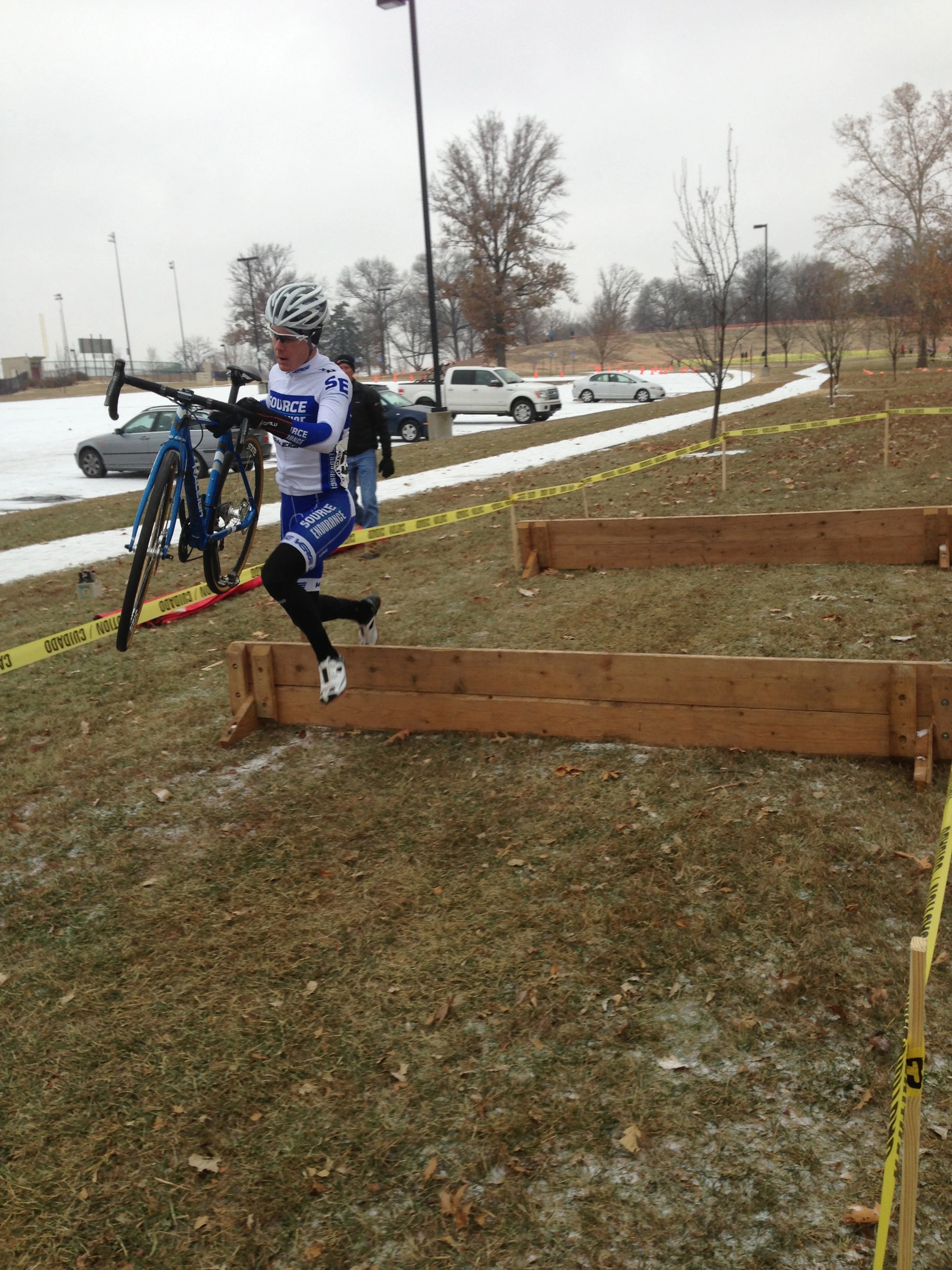 Joseph going over the barriers.