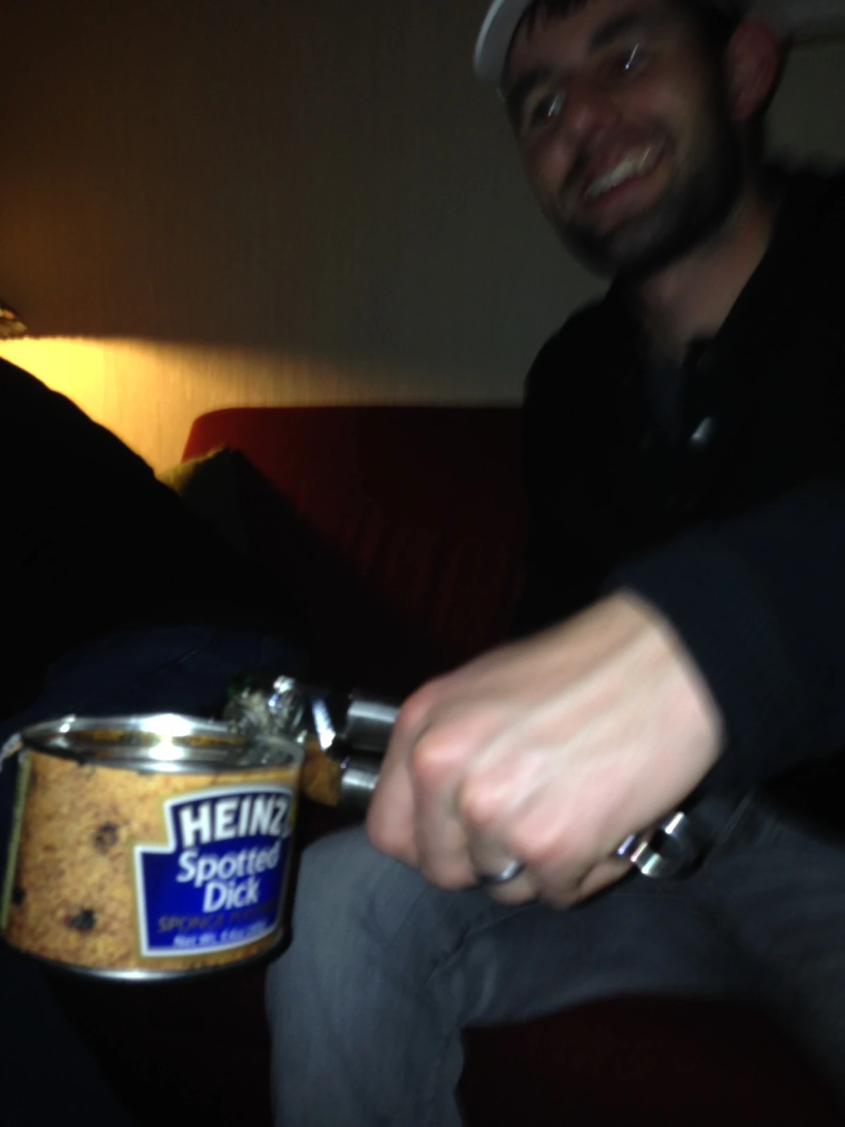 Here is Ian opening up a can of Spotted Dick at the party last night. I didn&rsquo;t try any.