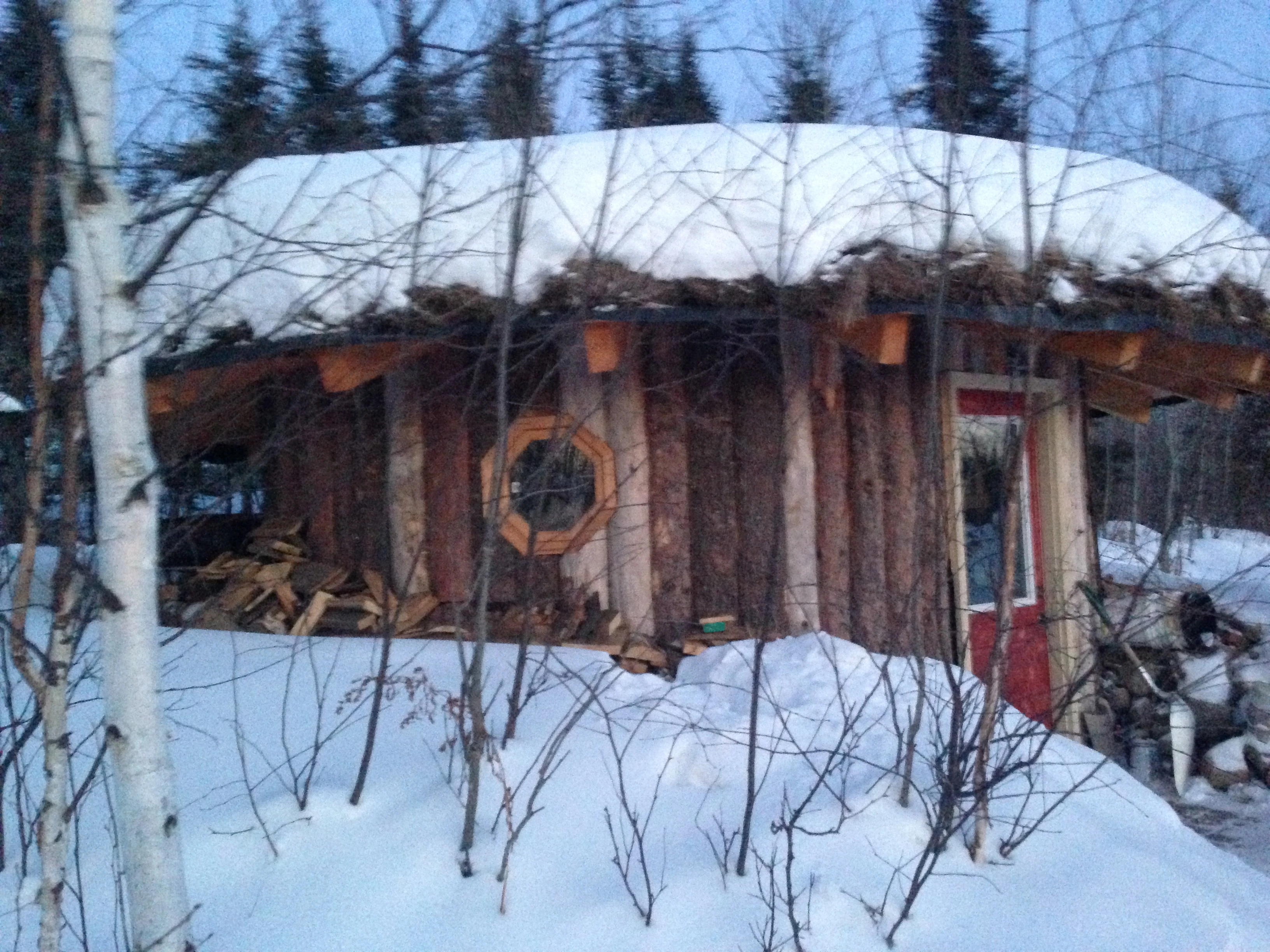 Went over to my friend George&rsquo;s property to take a sauna at -15. This is a little out building he built to retreat to when he needs a little space.