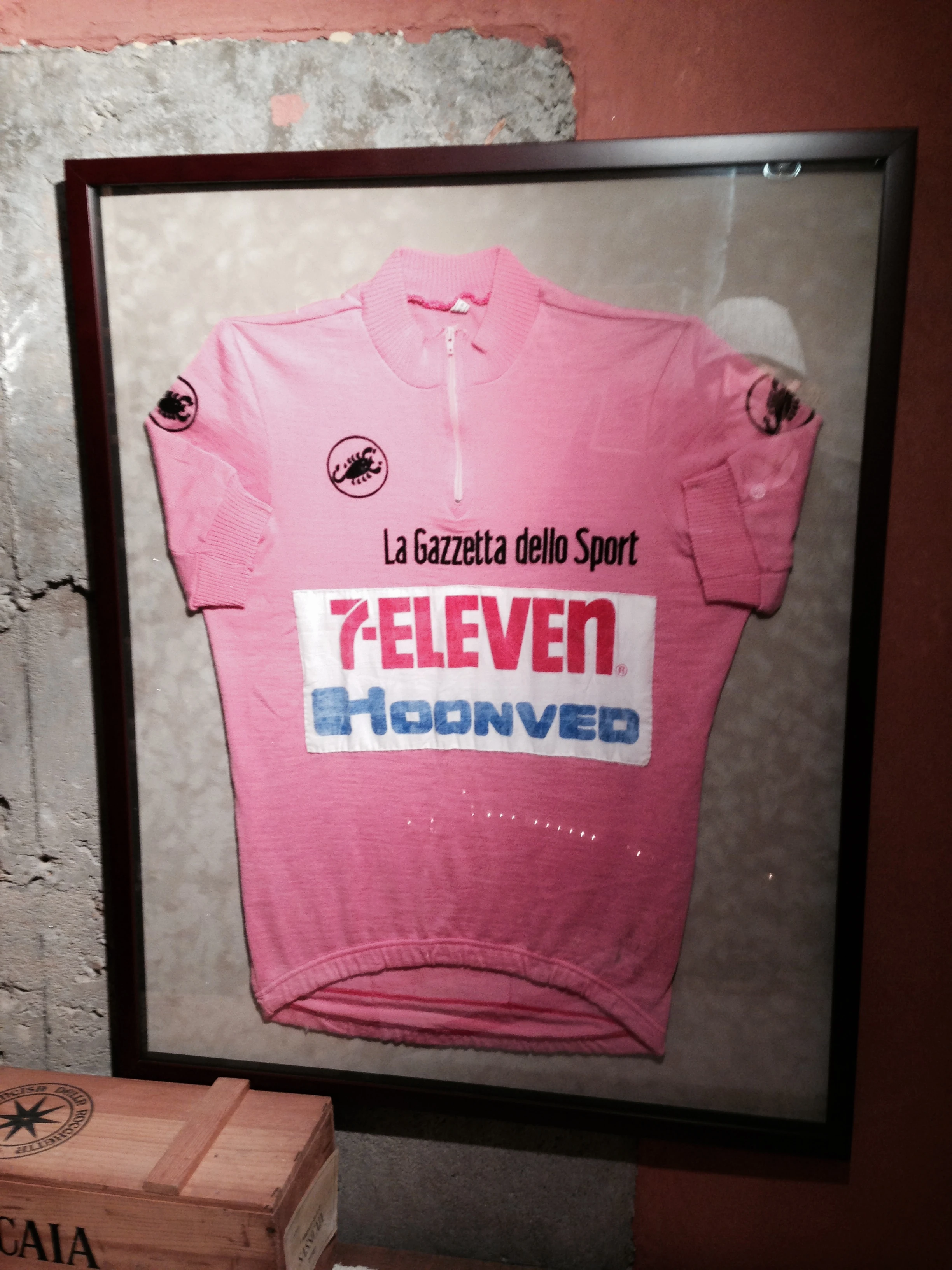 Andy&rsquo;s Giro jersey down in his wine cellar.
