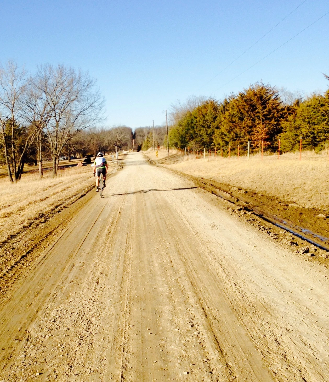 The gravel road back from Lawrence to Topeka was in pretty bad shape the first half. We were on our road bikes, sans extra tubes and air, so we were riding gingerly.