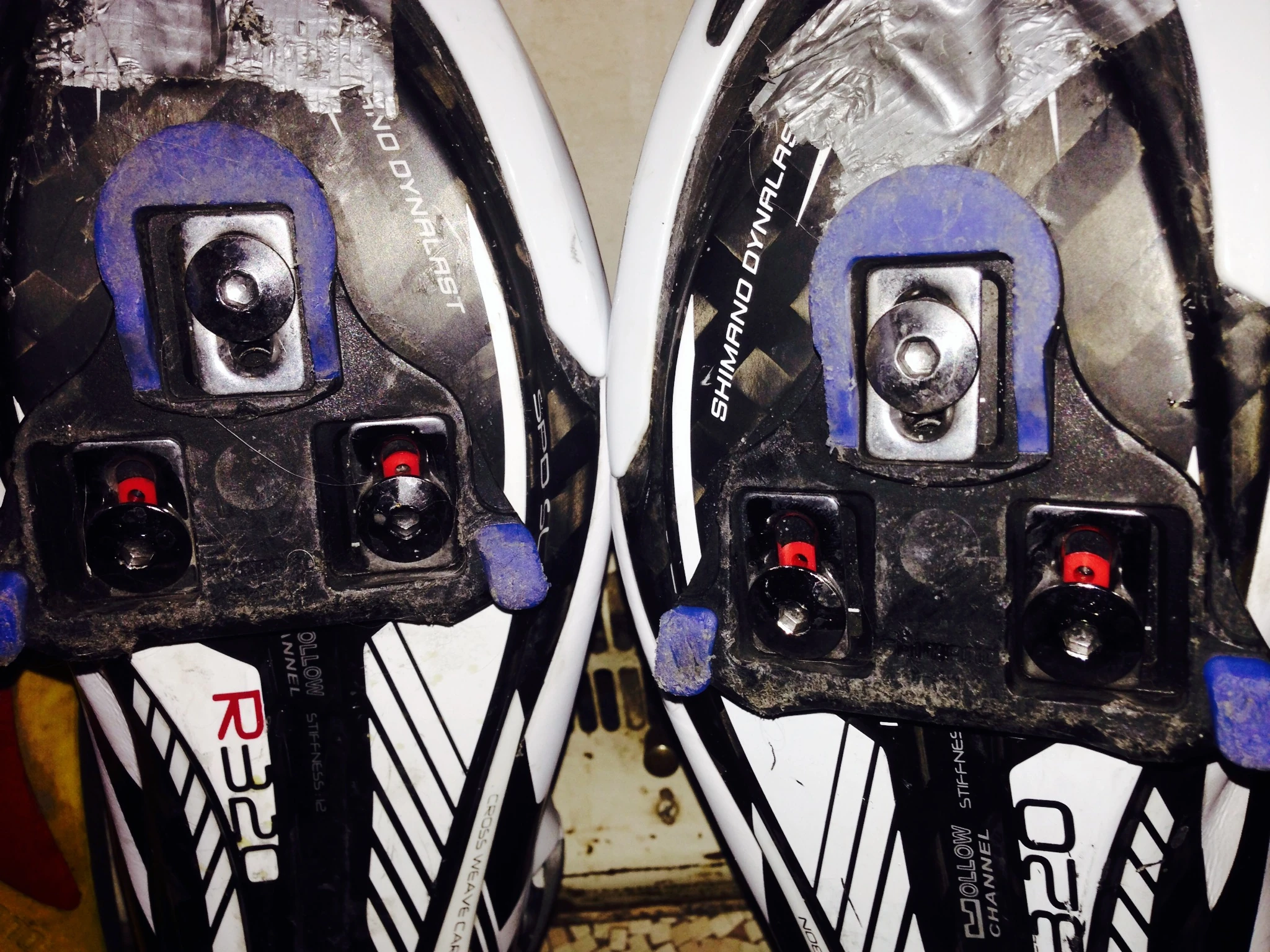 I&rsquo;m not totally sold on the blue cleats yet. I tape the holes in the bottom of my shoes in the winter.