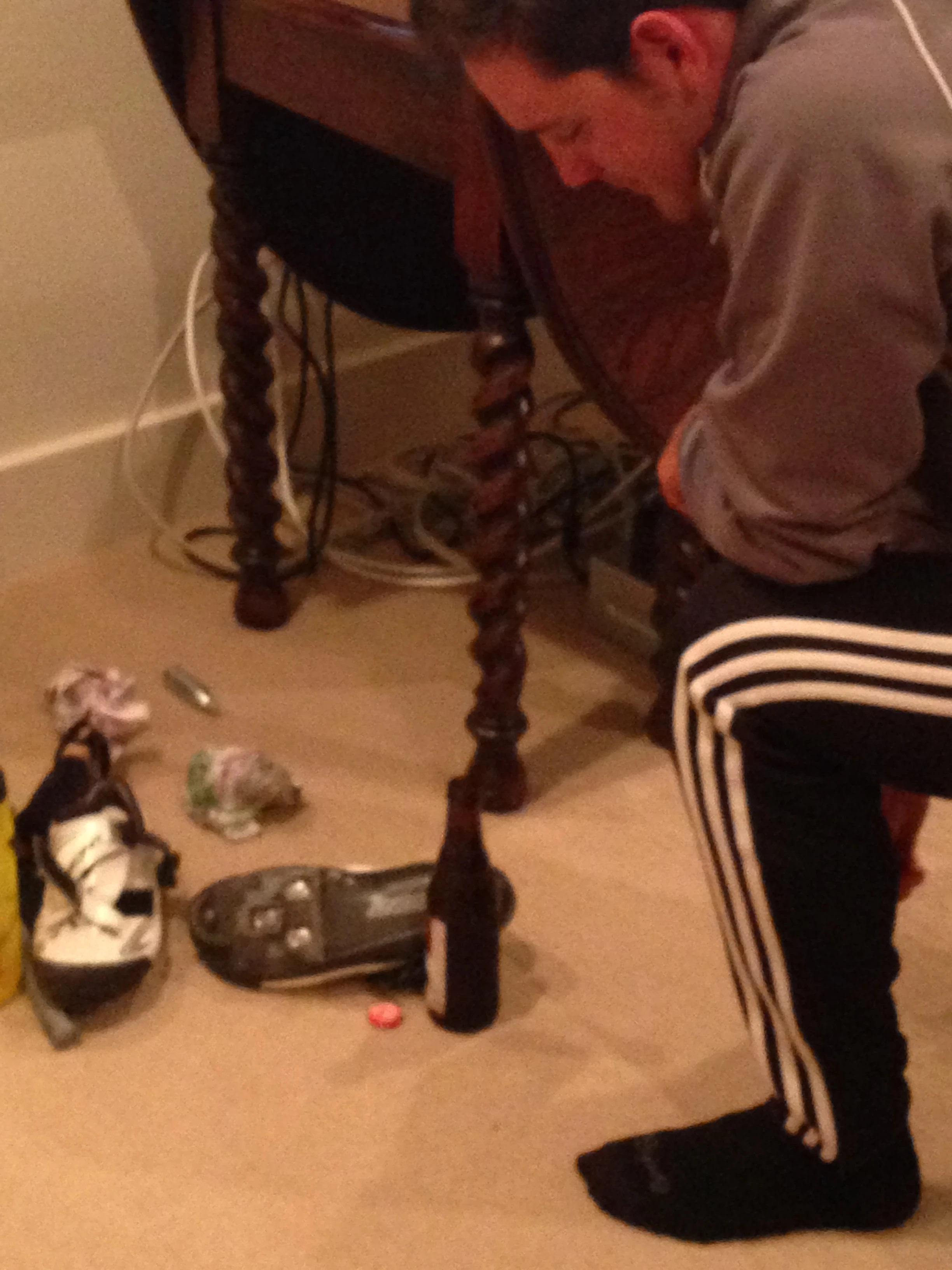 Zack showed me how to remove a bottle cap from a beer bottle with a Shimano road cleat. 