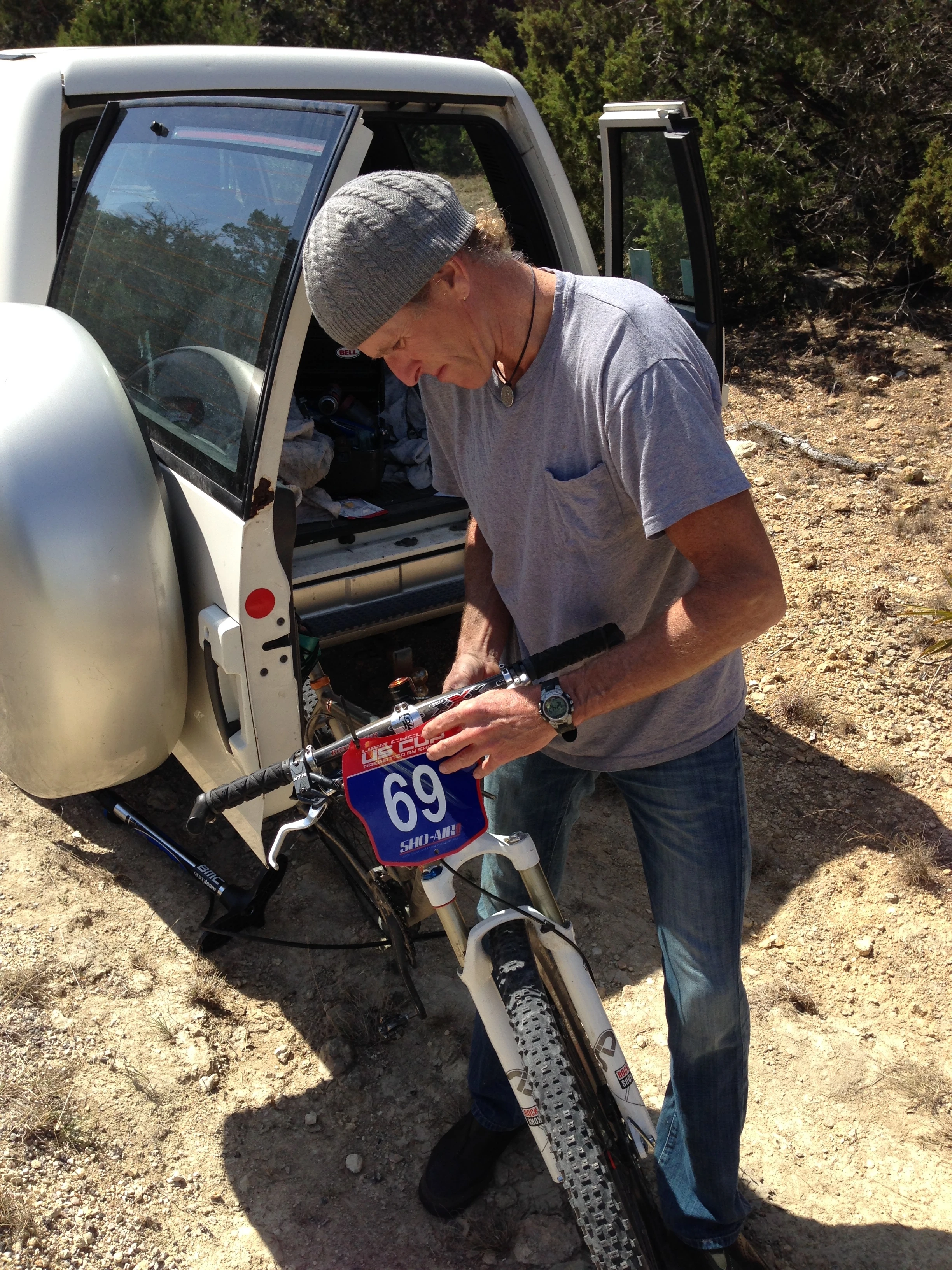 Putting on my number plate.