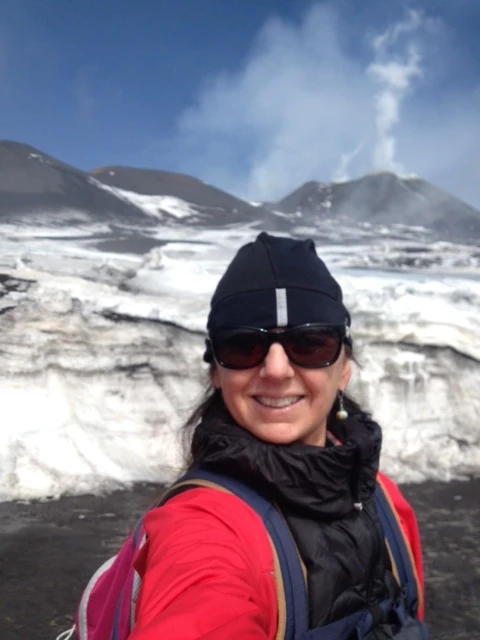 Trudi up on the volcano in Sicily.