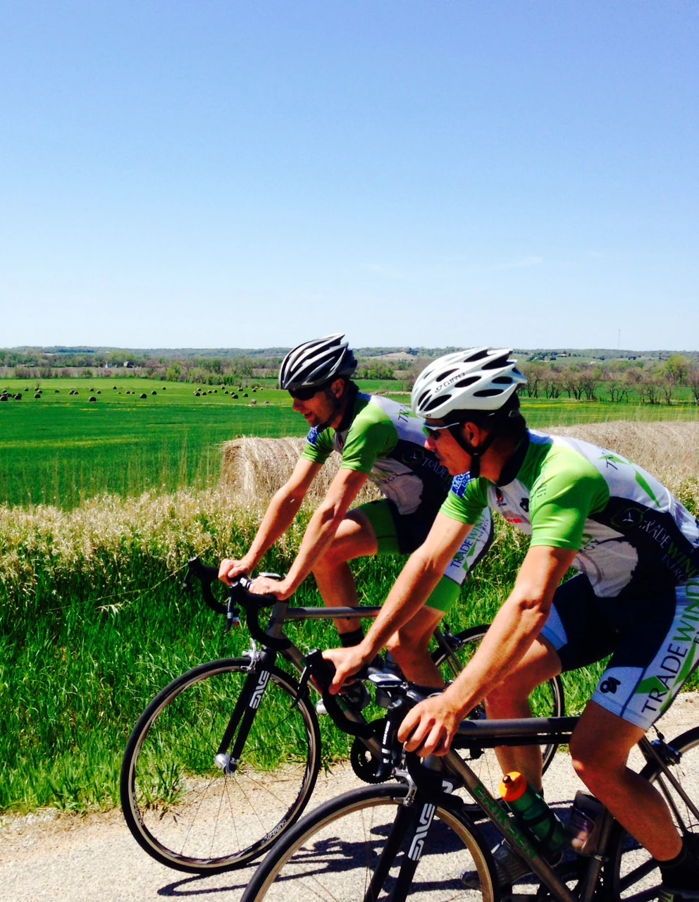 Bill and Brian riding west of Lawrence Kansas.
