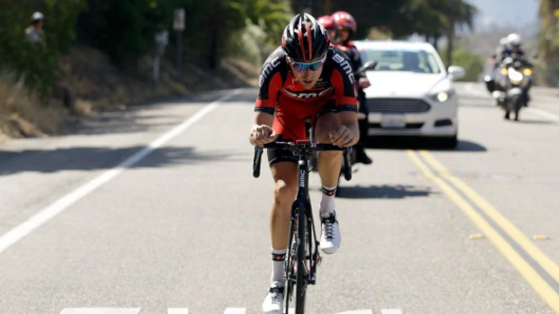 Taylor, way over the front of his bike. He&rsquo;s not as narrow here as he was much of the time yesterday.