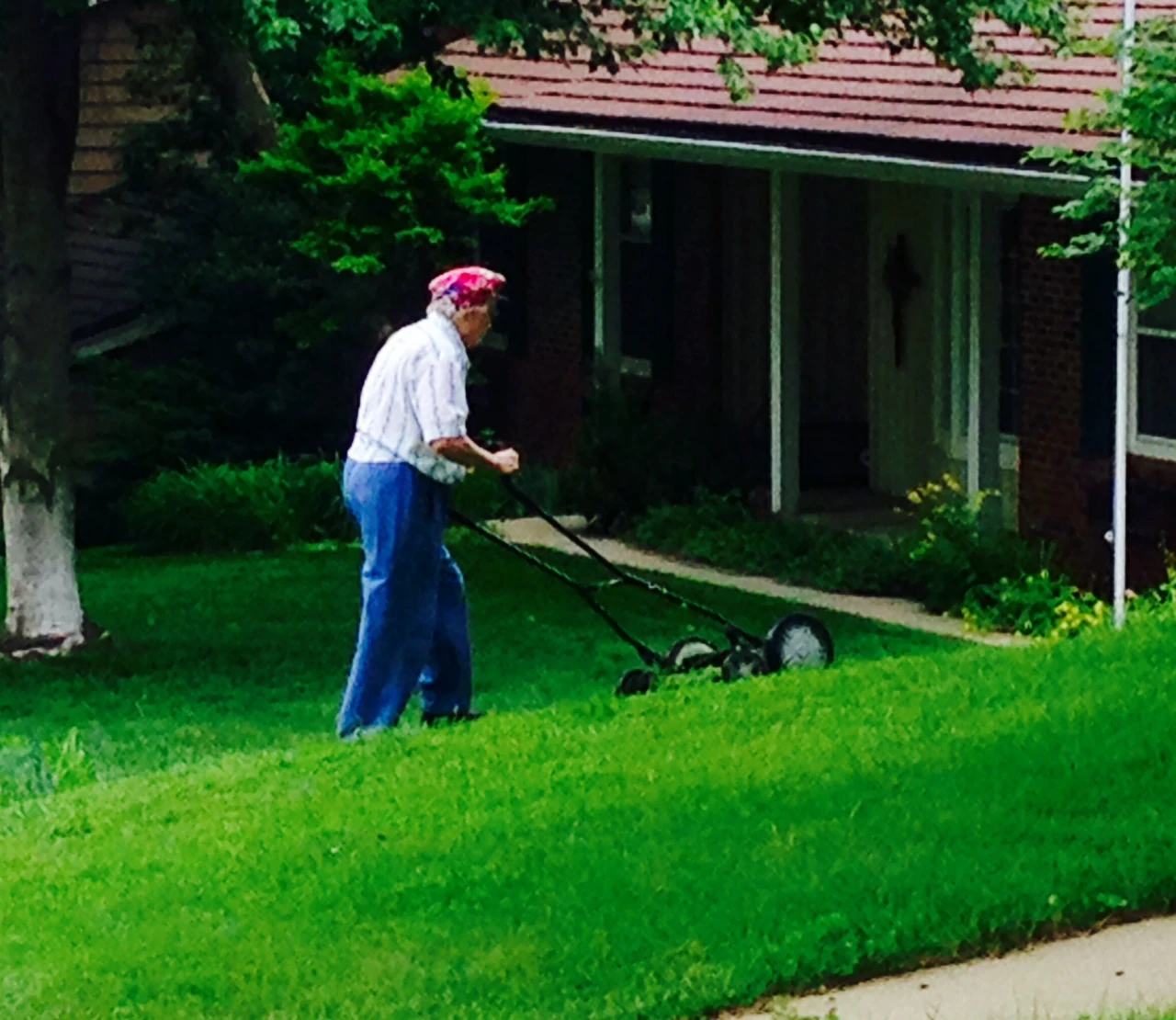 My next door neighbor is in her mid 80&rsquo;s and still mows her lawn twice a week with a manual push mower. This is great exercise.