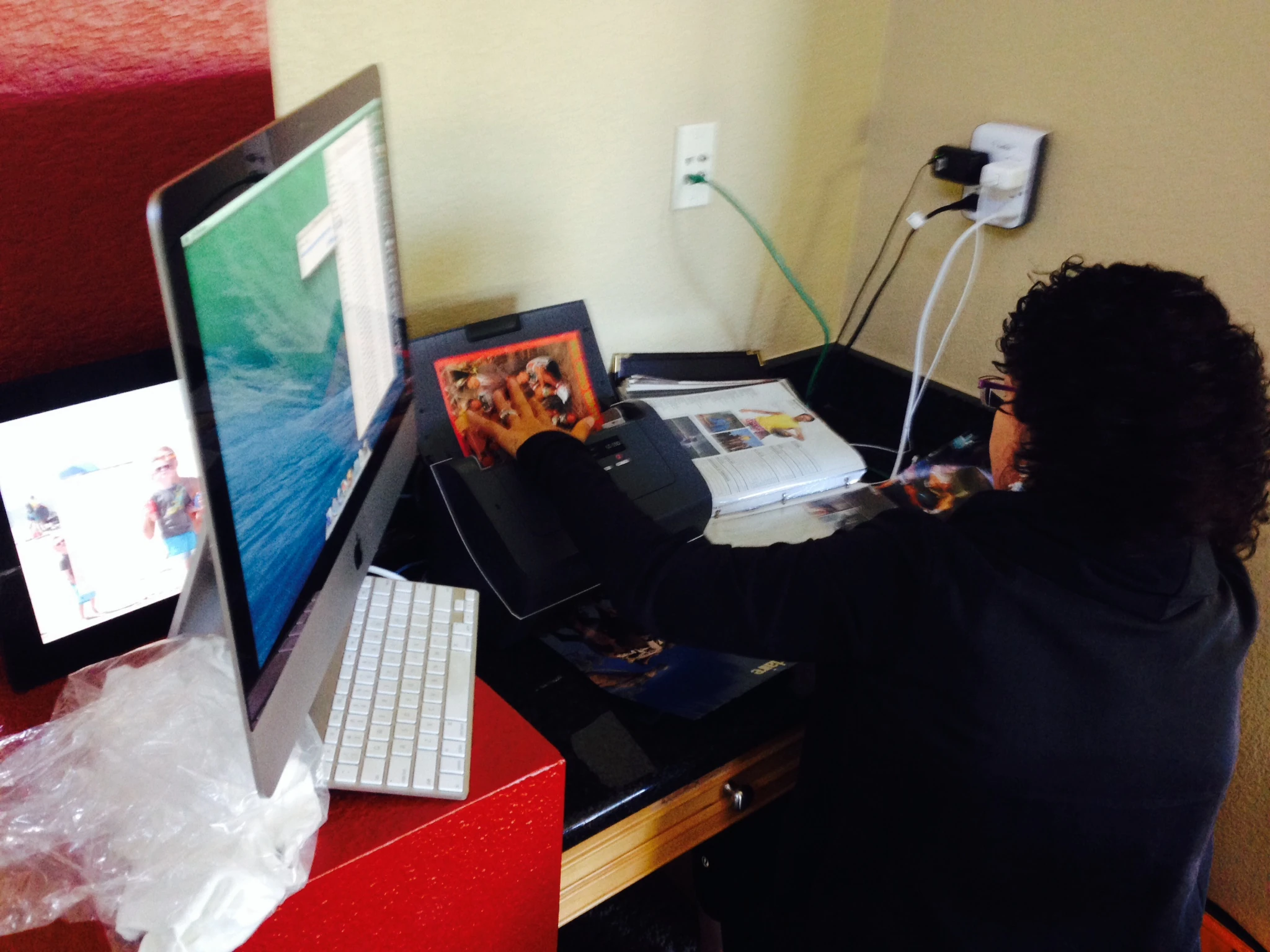 Stacie scanning media stuff this morning.