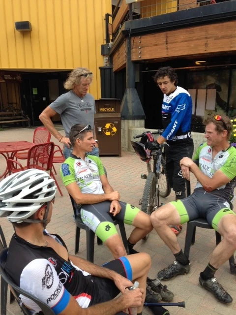 Vincent, Bill, Trent Newcomer and I sitting after the race. Adam Craig stopped by to talk a little. 