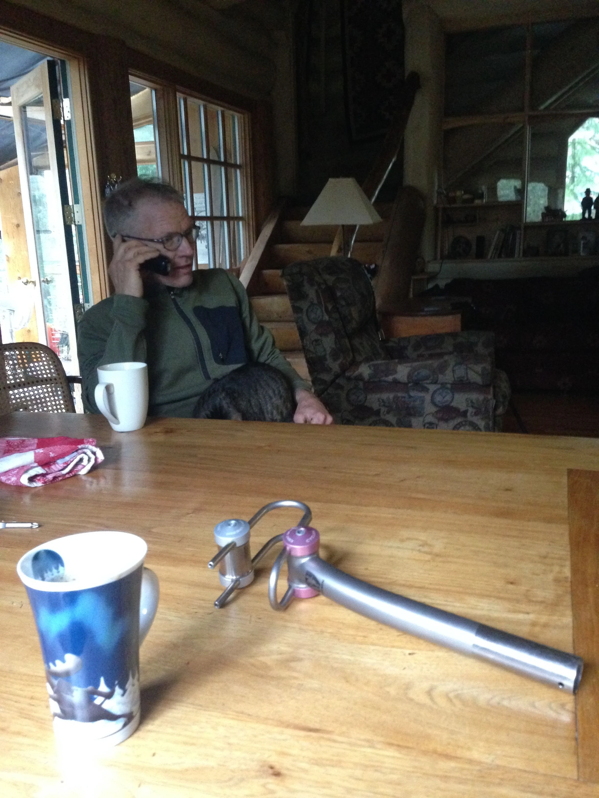 Having some morning coffee with Kent. The phone rings pretty constant in the morning.