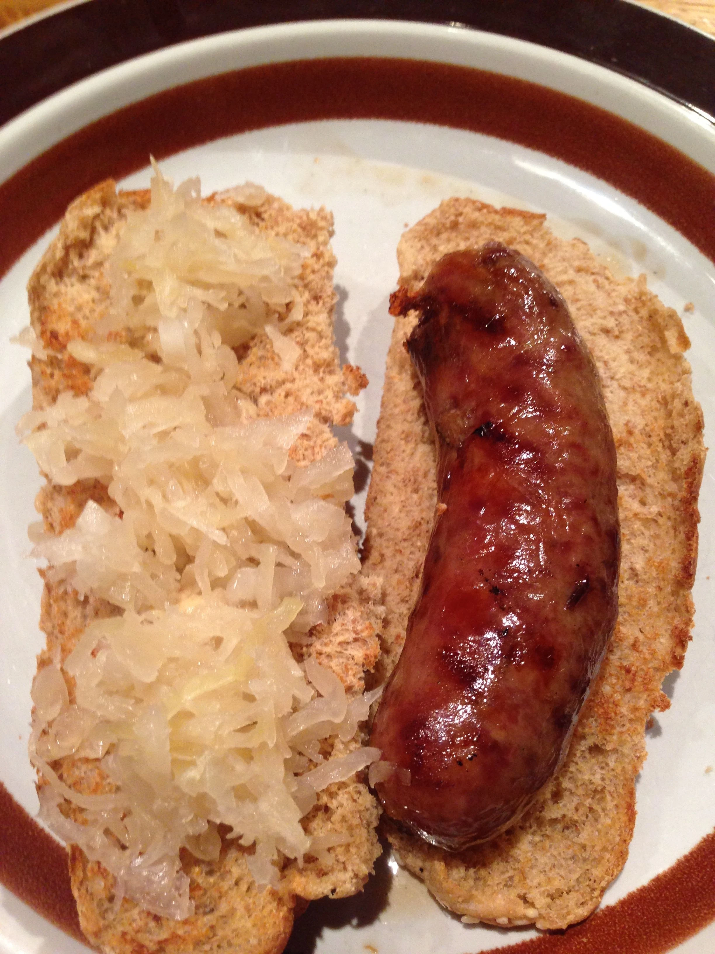 Dennis made me brats and sauerkraut for my last dinner in Wisconsin. Seemed appropriate.