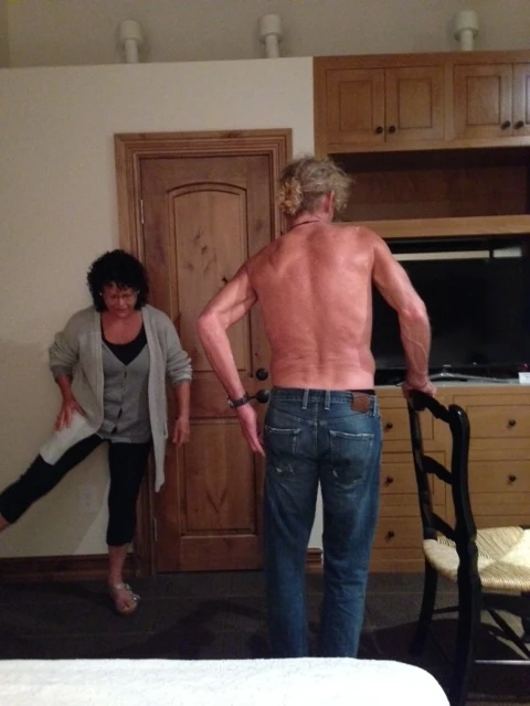 Stacie showing me some exercises to do.