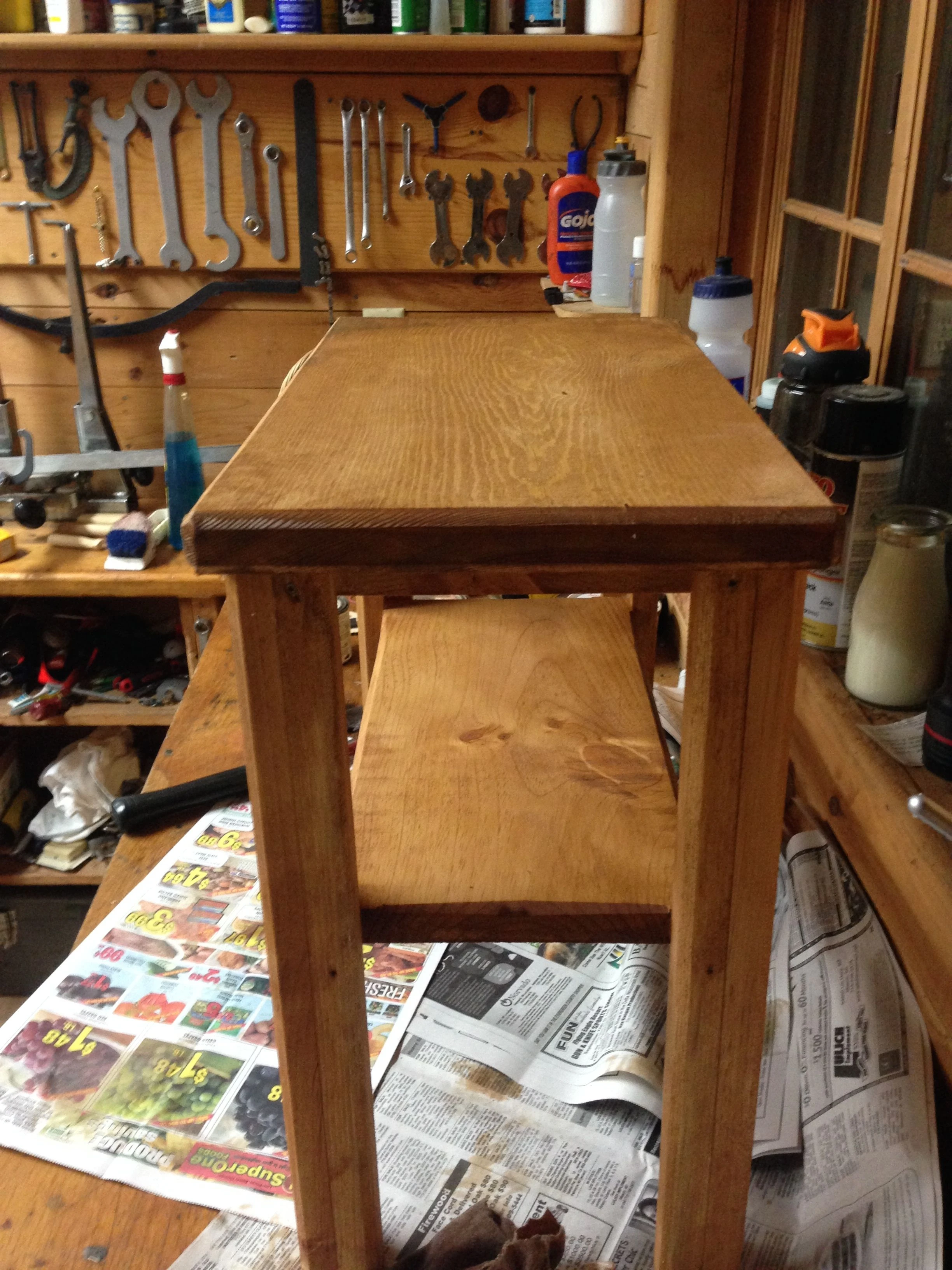 Dennis had to make a couple pieces of furniture for the crowd that showed up. He likes to take scrap wood and make end tables and things. 