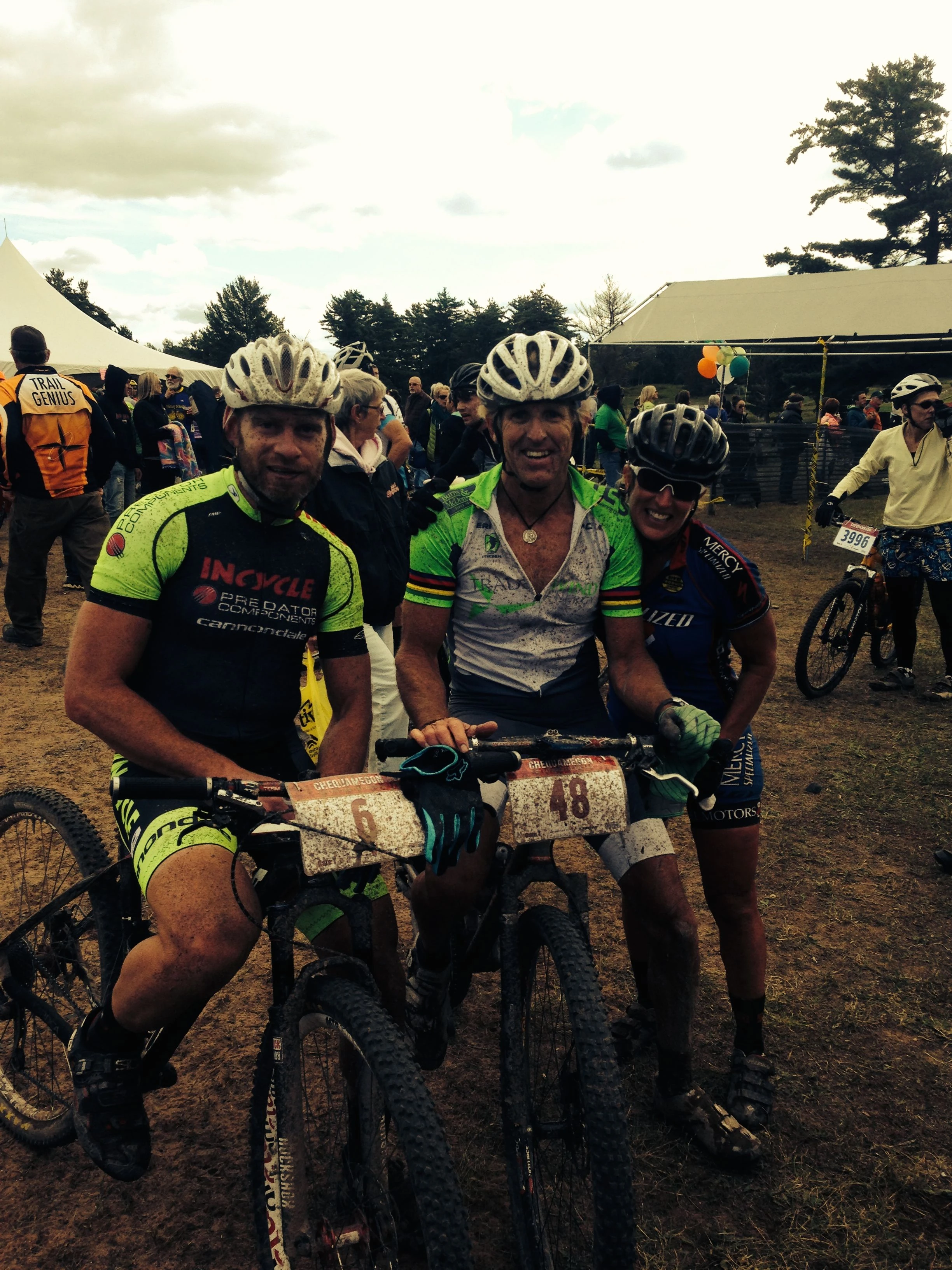 Micheal Olheiser, me and Kim Eppen at the finish. It is pretty cool, the camaraderie at the end of a MTB race.