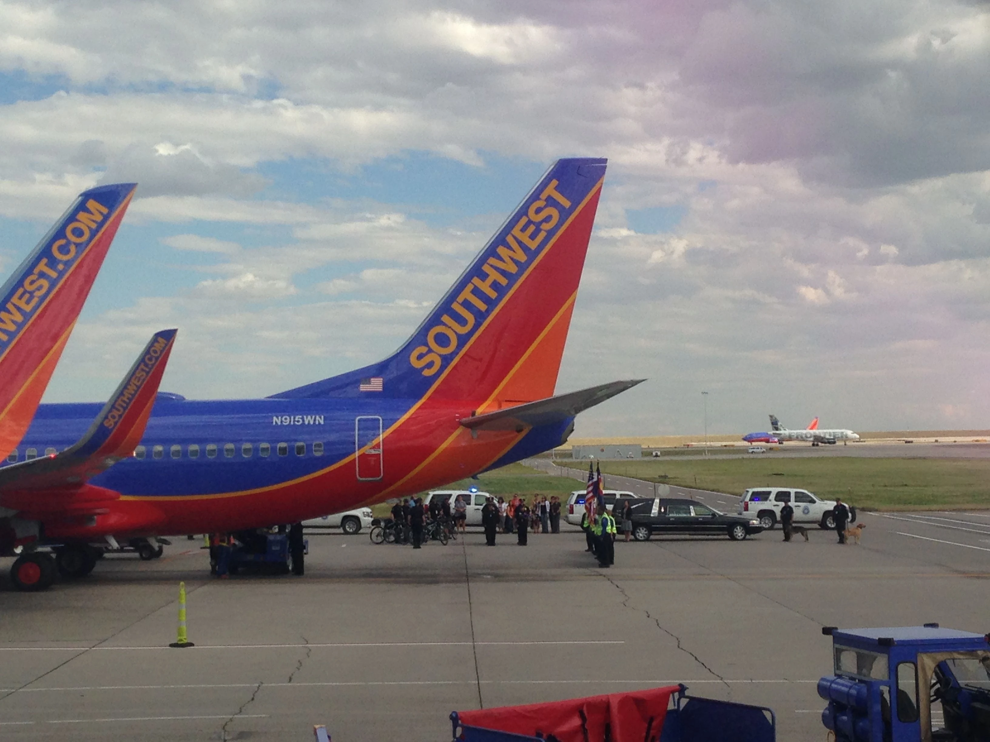 There were doing some sort of color guard funeral at the Denver airport.