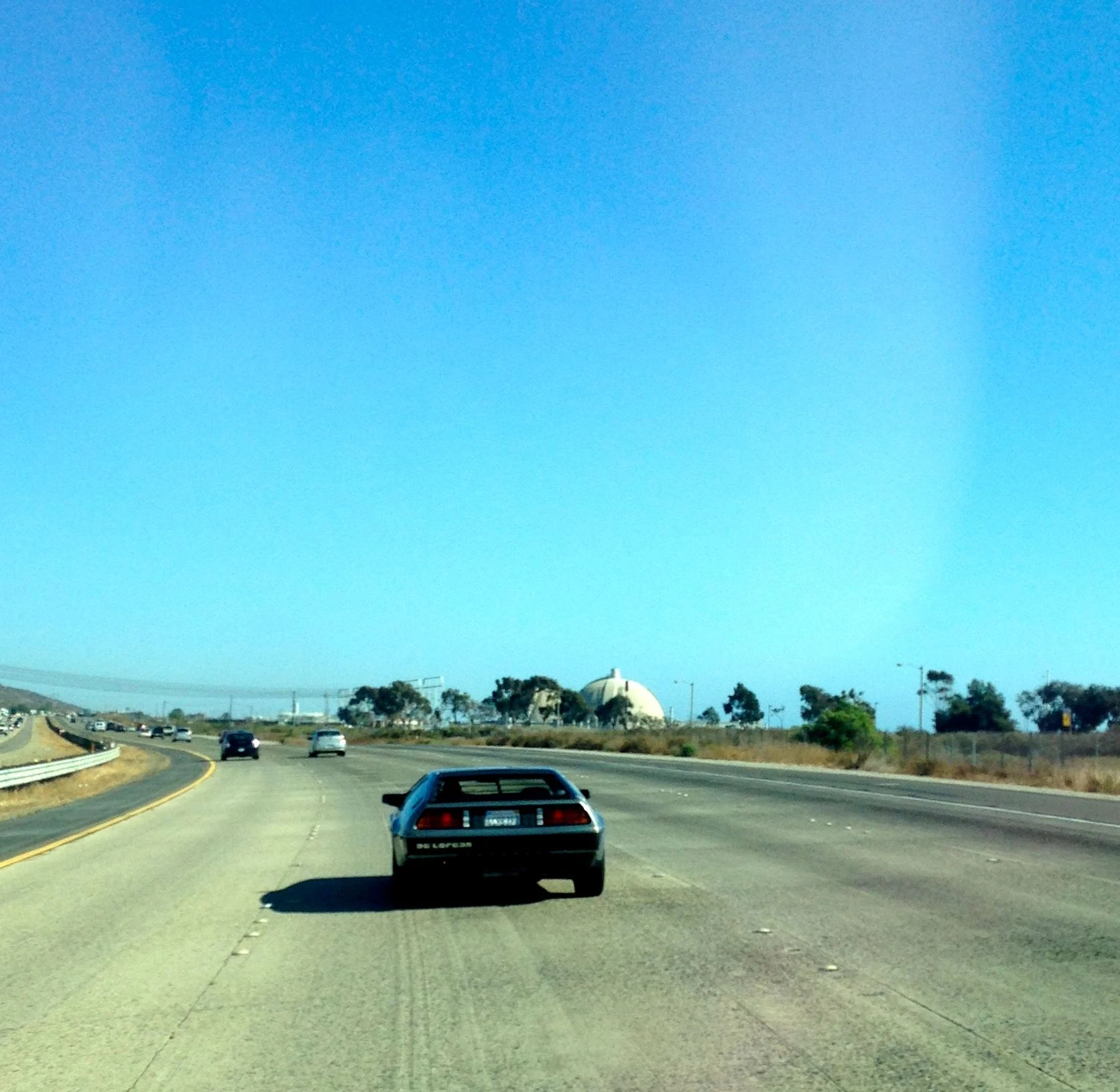 This Delorean passed me right by the nuclear power plant north of Camp Pendleton. I hadn&rsquo;t see a Delorean in a long time and it made me chuckle it was right near a nuclear power plant.