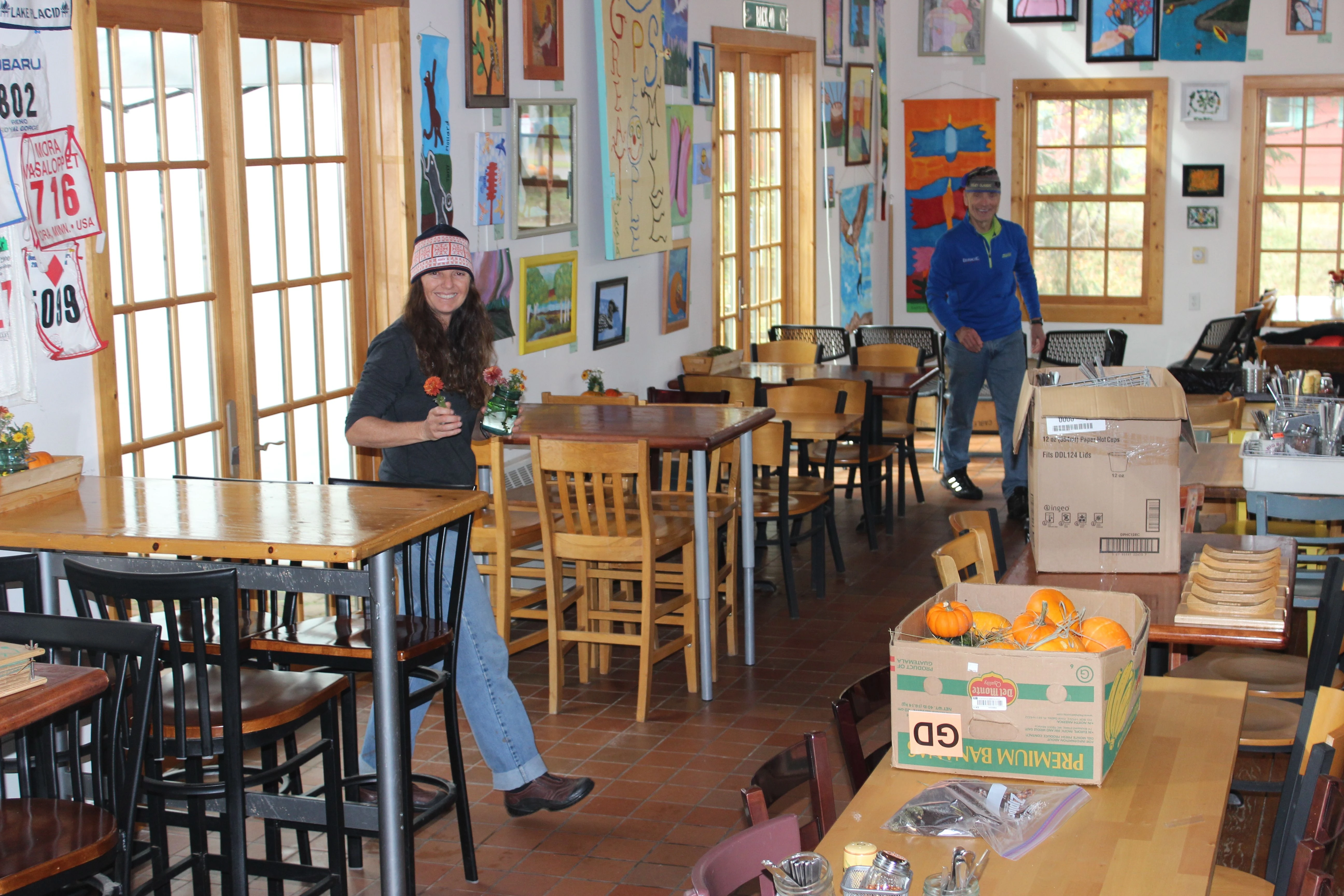 Trudi and Dennis decorating before the wedding.