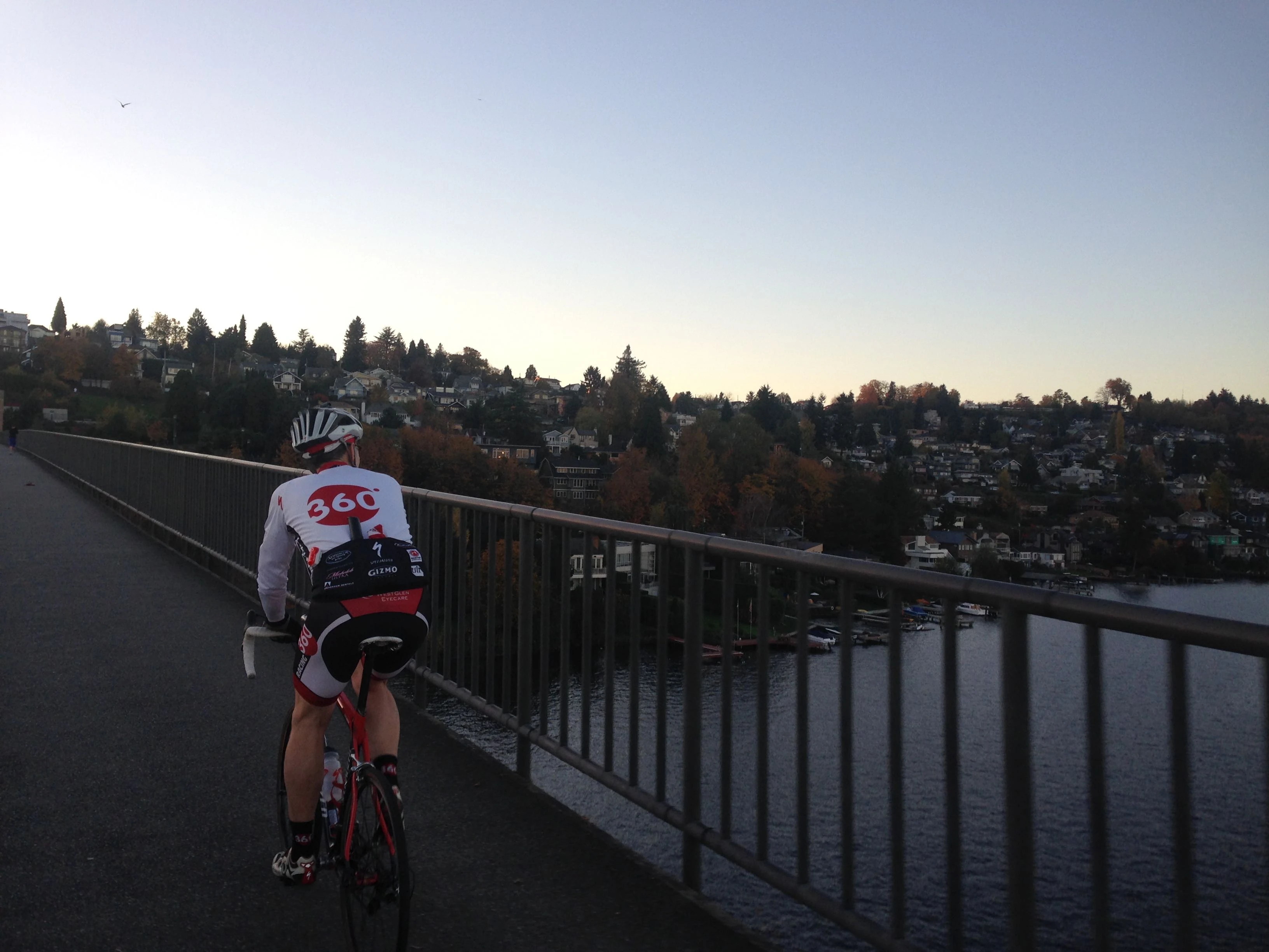 Keith riding back on the I-90 bike path along the highway.