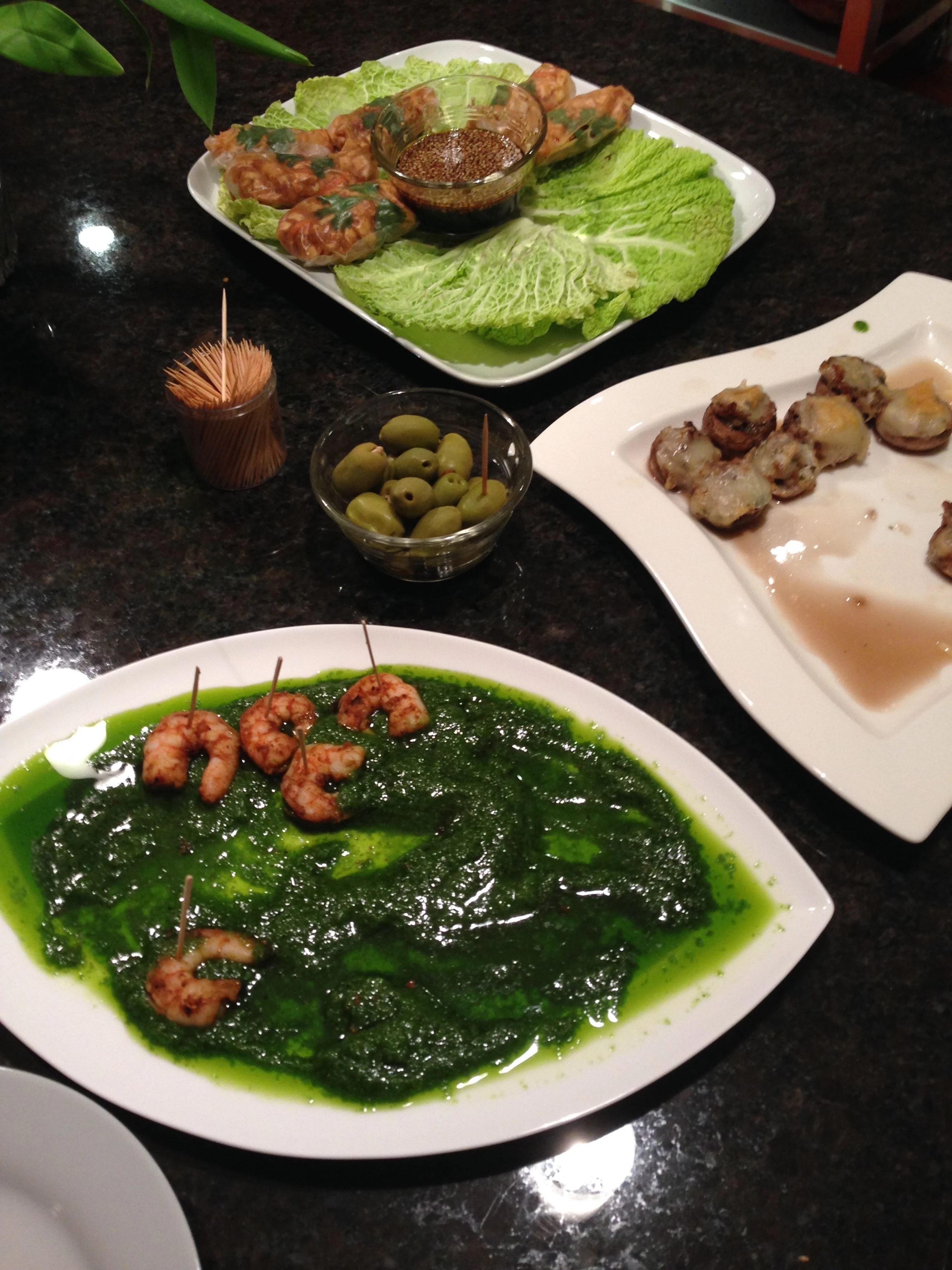 Shrimp, with parsley pesto appertizer. 