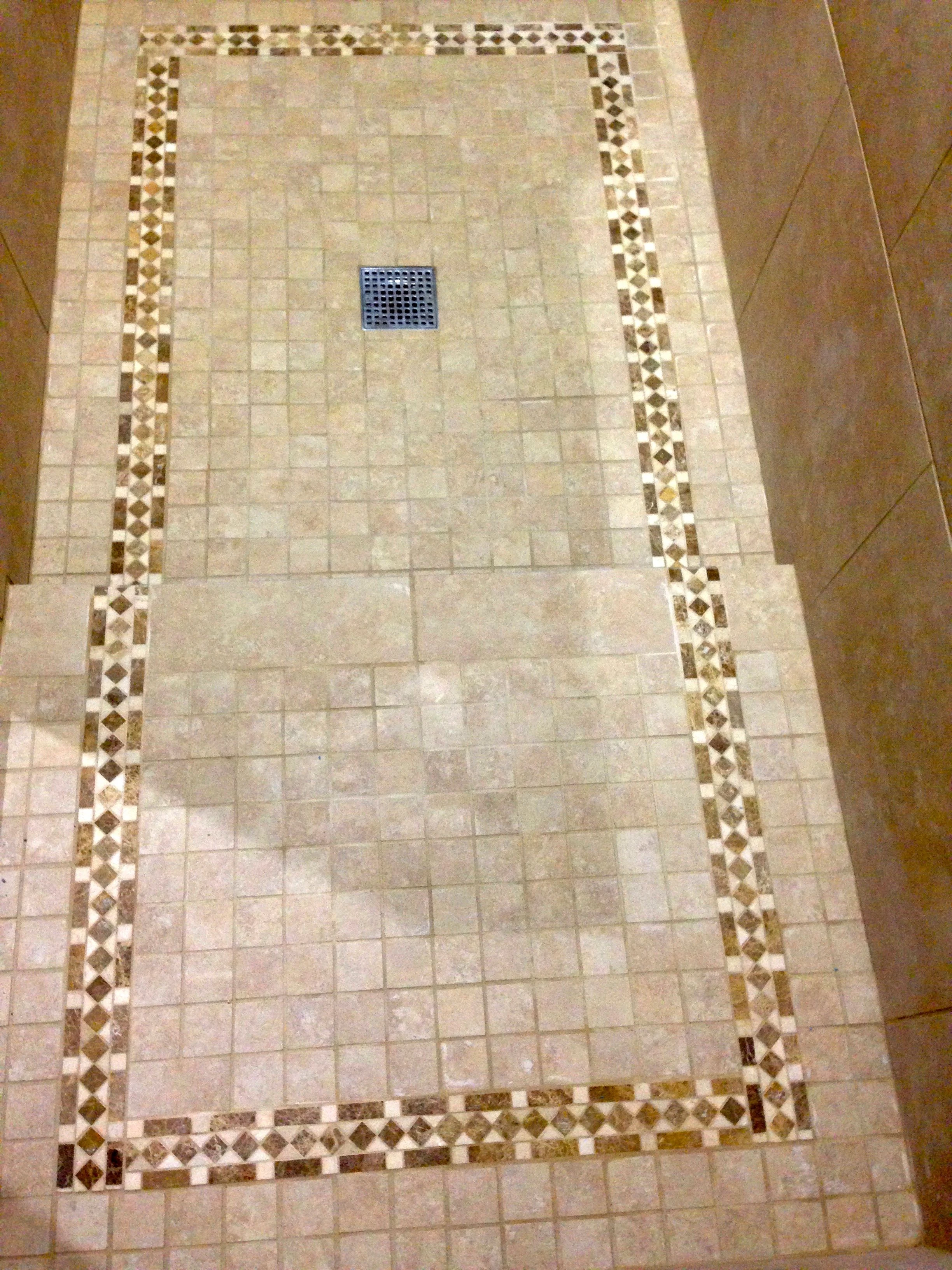 The accent trim on the floor was sort of a hassle since it wasn&rsquo;t the same width as the mosaic tiles.