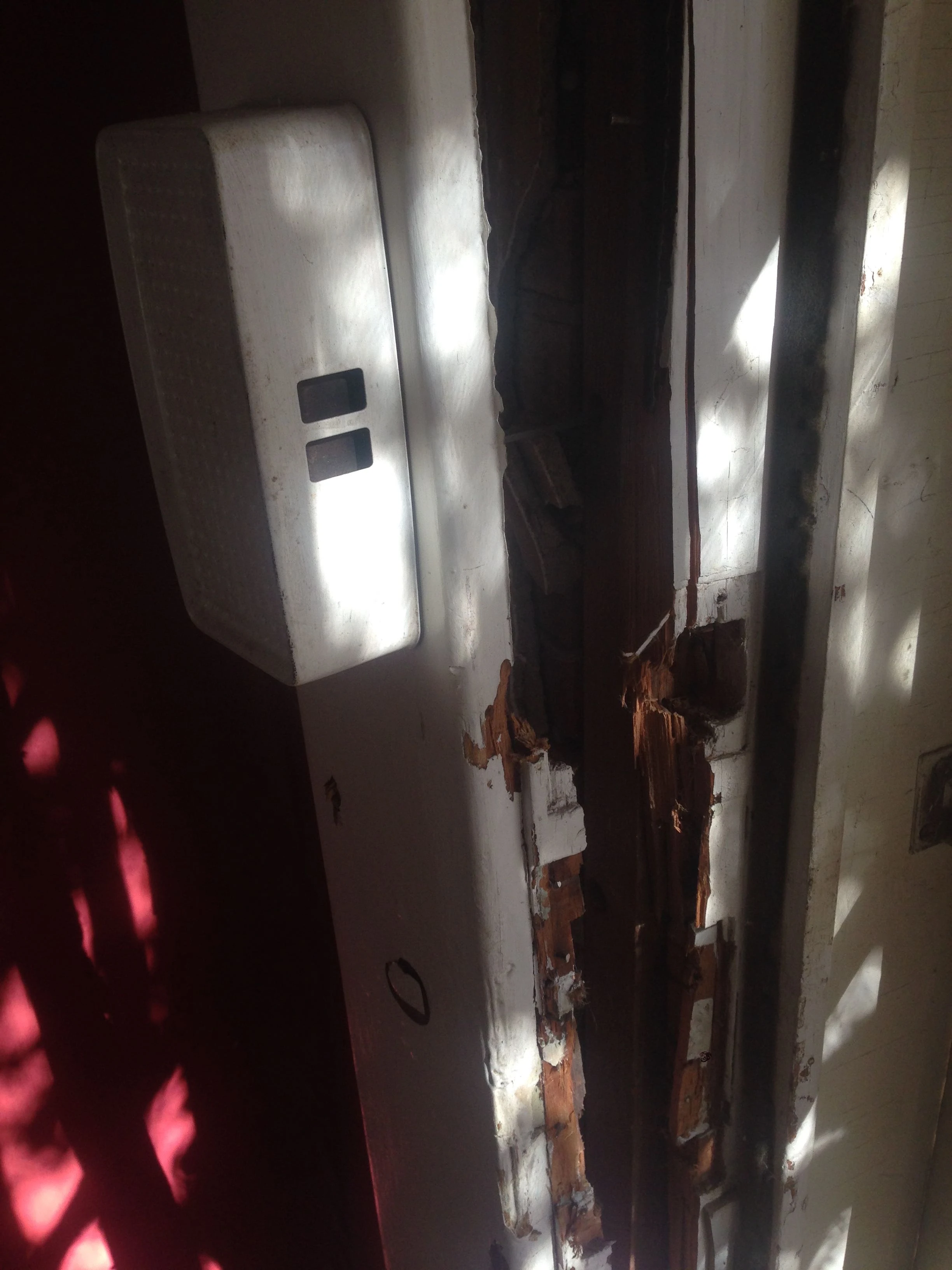 The front door was kicked in. I fixed it now so that it would be very hard to do.