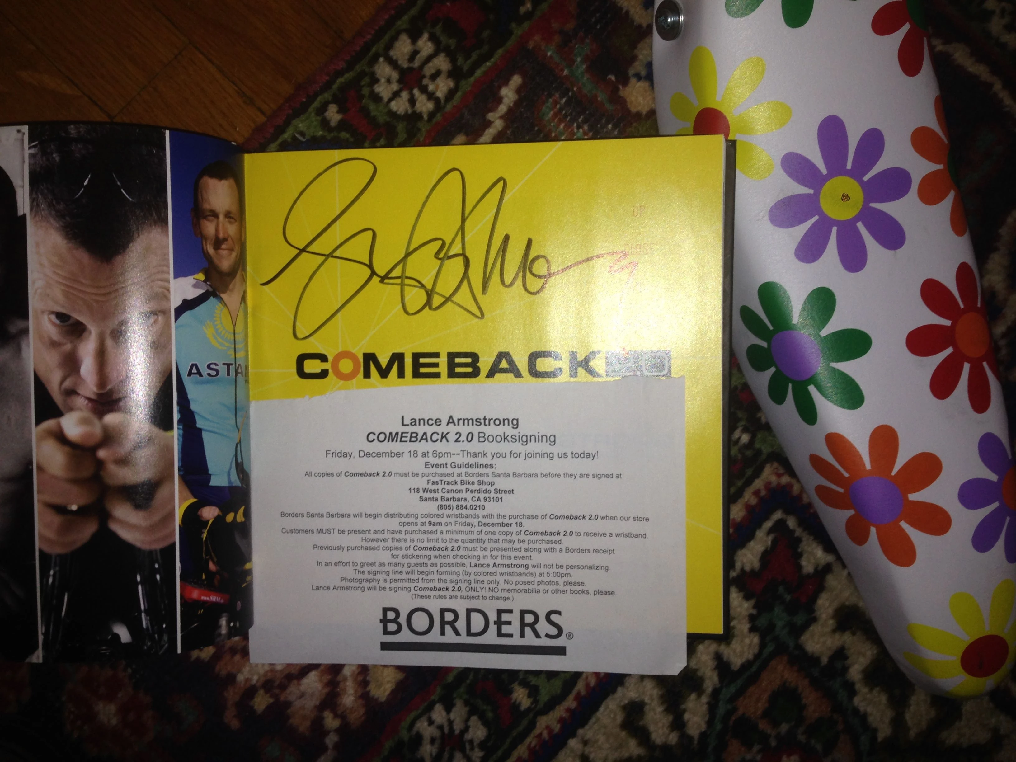 The bike club had a Christmas gathering on Saturday. We do a gift exchange thing. Bill ended up with these, a signed Lance book and a banana seat. He said the seat was more valuable. Funny how a signed Lance Armstrong book can end up in a gift give away now. 