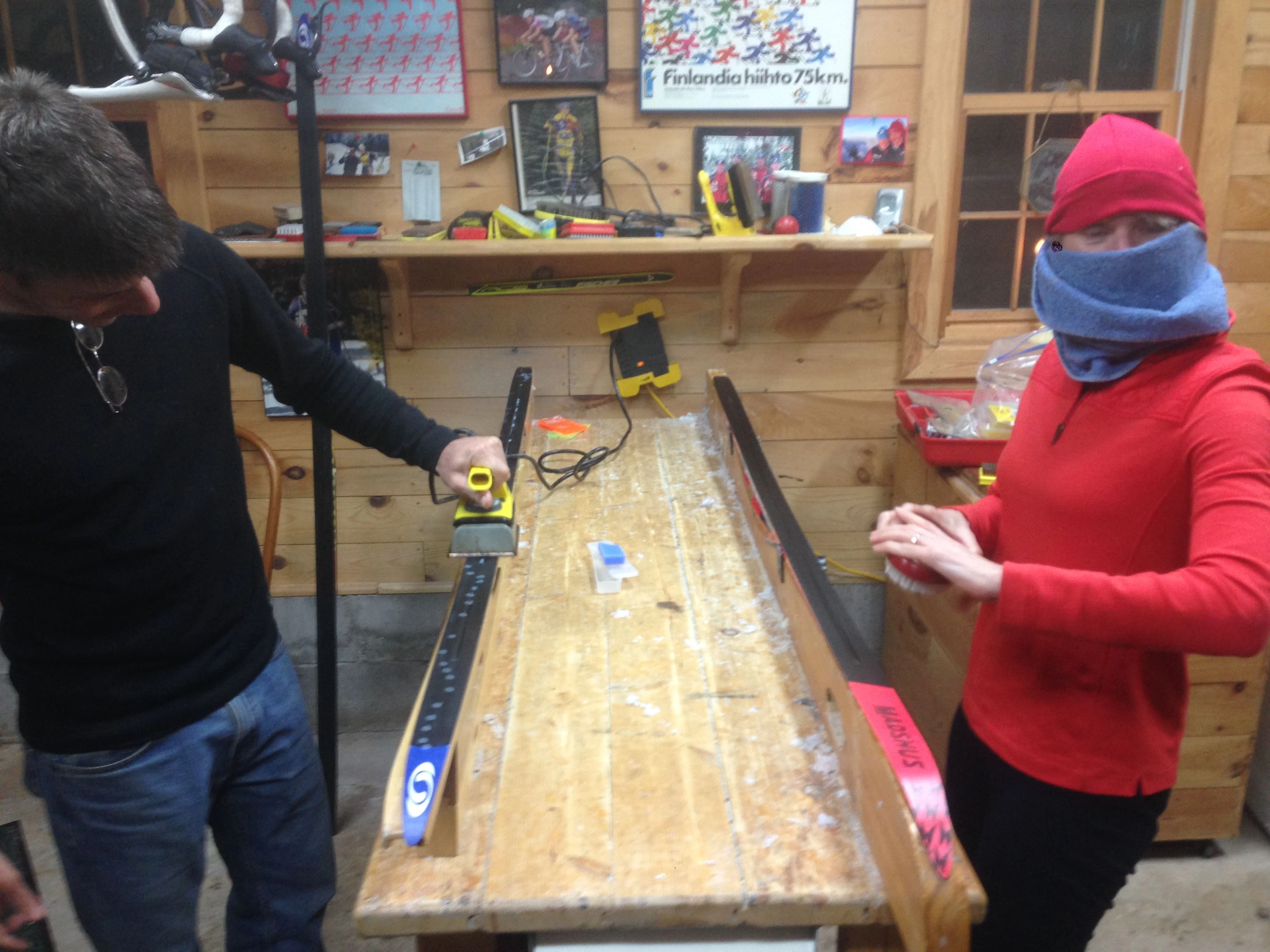 Bill and Catherine decided to wax late last night. Catherine here is looking like a waxing terrorist. Her thought was the towel would protect her lungs from the smoke from the wax. I didn&rsquo;t think so.