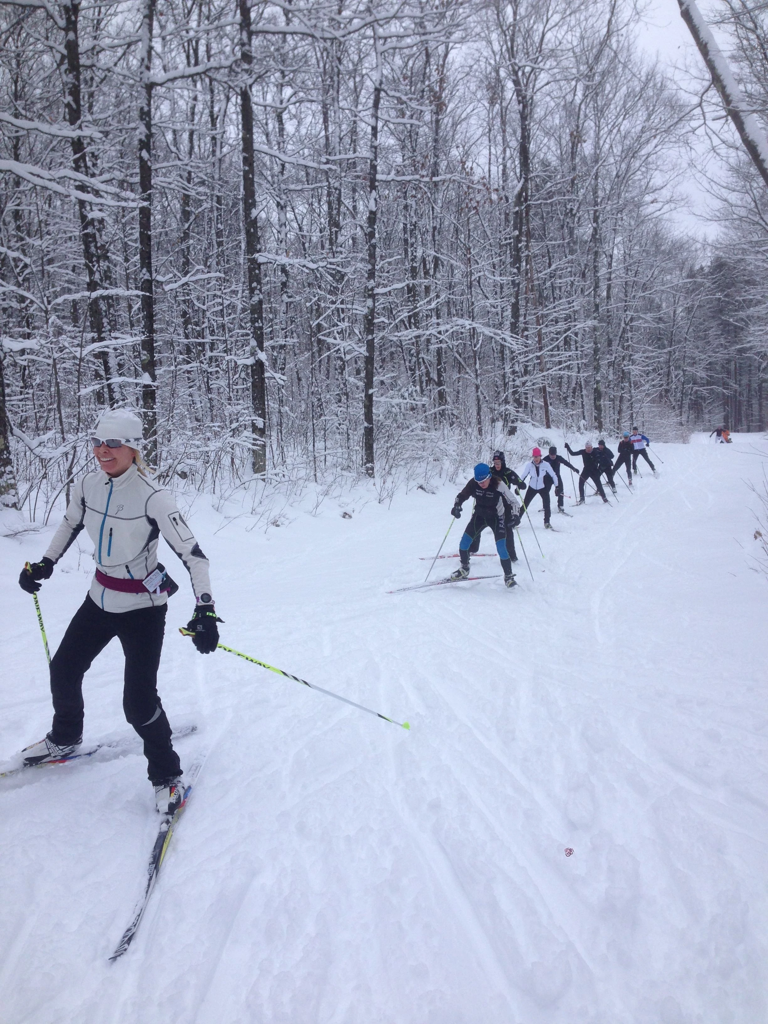 I like the look of guys skiing in line.