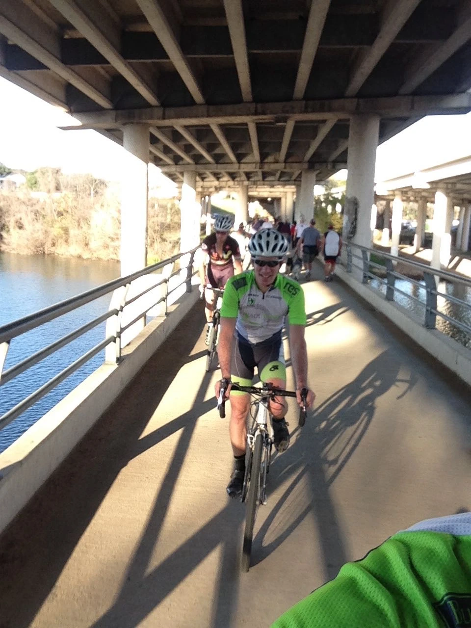 On the pedestrian path under MOPAC. They are making MOPAC a toll road, so it is really under construction.