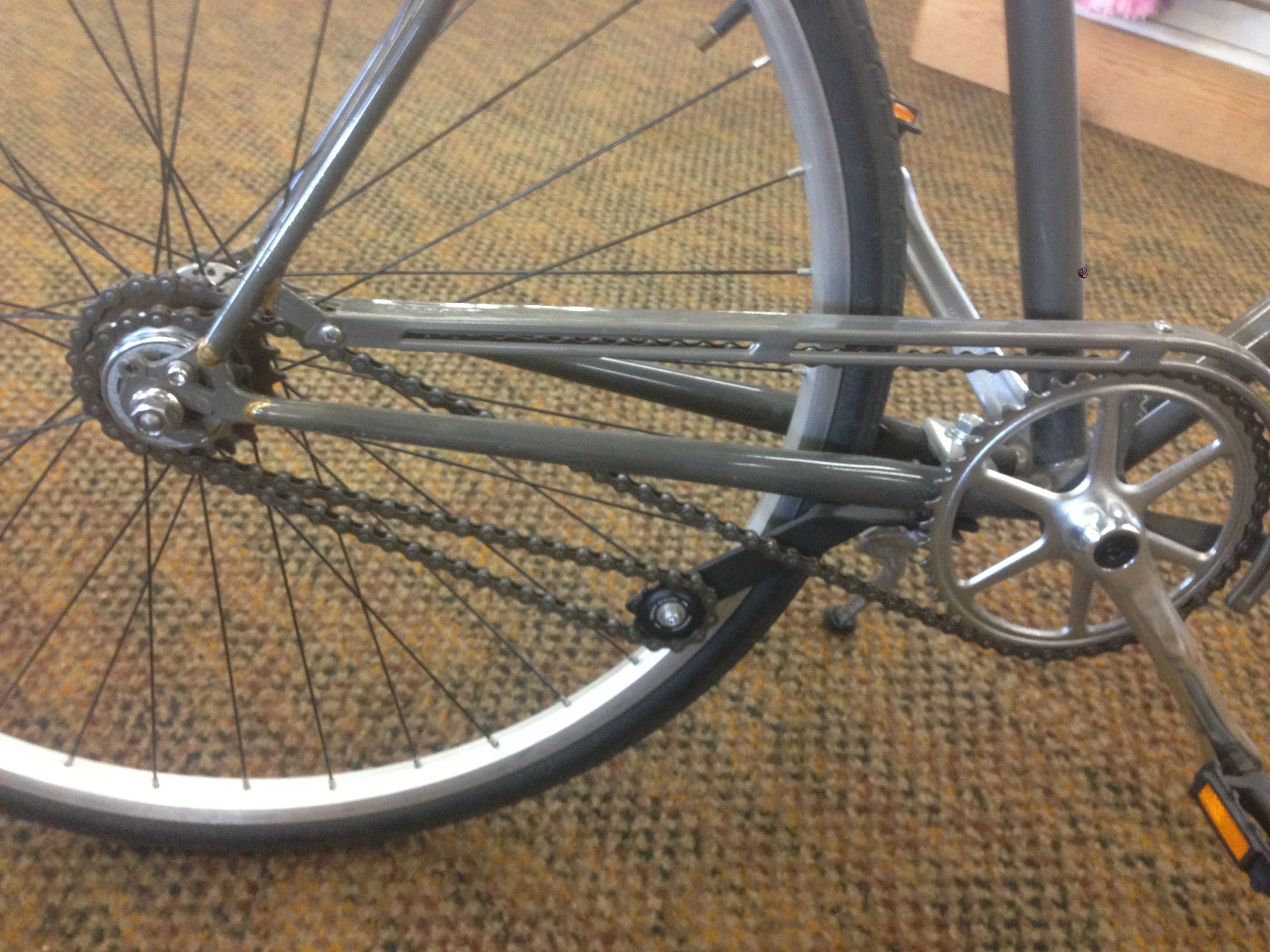 This bike was so cool at University Bicycles. The way it is configured, it moves forward, in different gears, pedalling forward and backwards. 