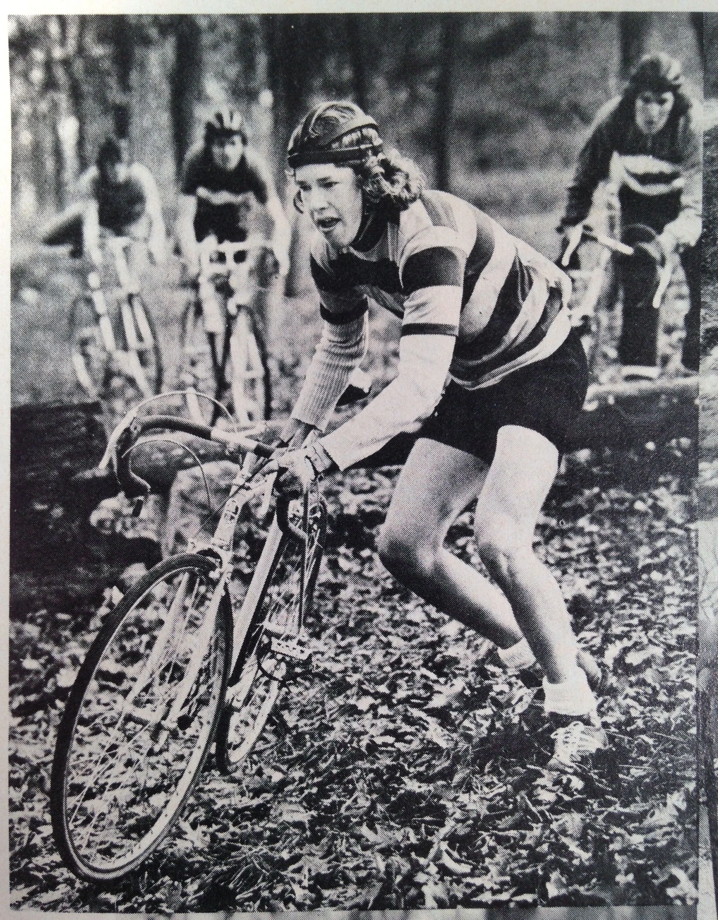 This is Kris in perfect running form. I&rsquo;m not even sure what bike he is riding. Kris thinks it is a Bianchi. I&rsquo;m not sure. It was a road bike for sure.