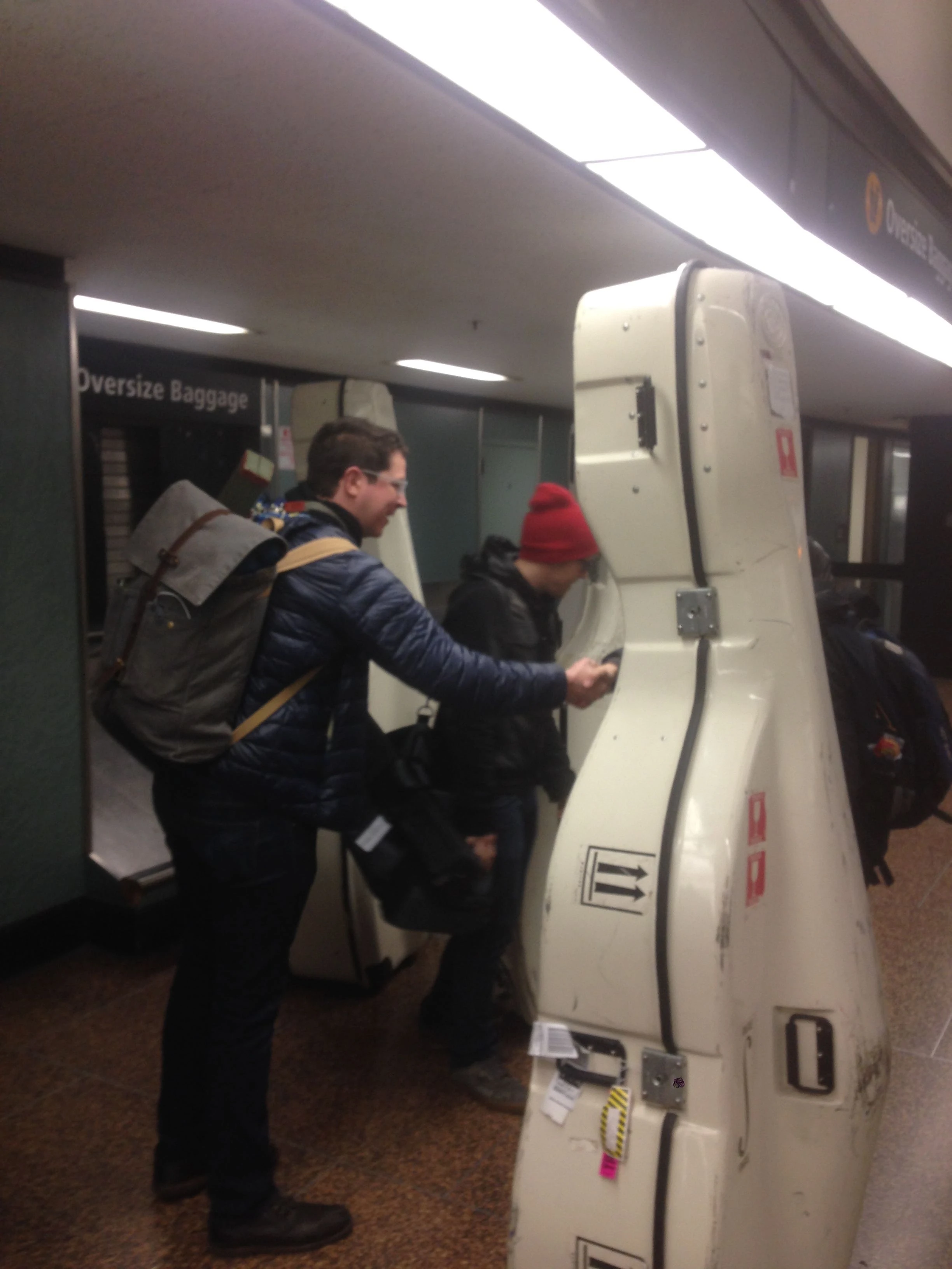 I saw these guys at luggage claim while waiting for my bike. They are all here trying out for the Seattle Symphony. I talked to one of them and he said he thought about 150 guys were coming to try out for one slot. Wow. Must be a good symphony.