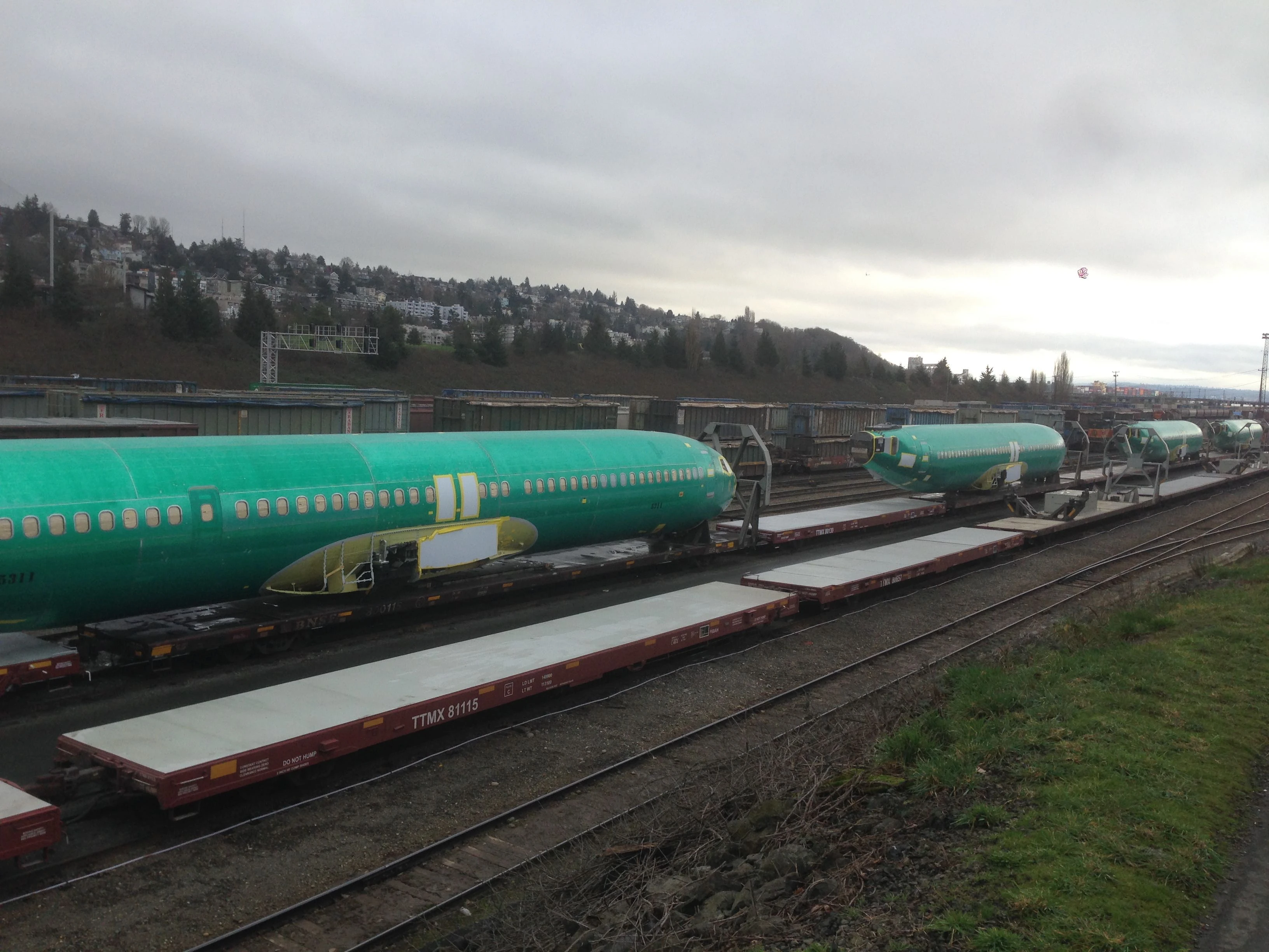 This is the home of Boeing, so I don&rsquo;t know why it surprised me to see air plane fuselages on a train. 