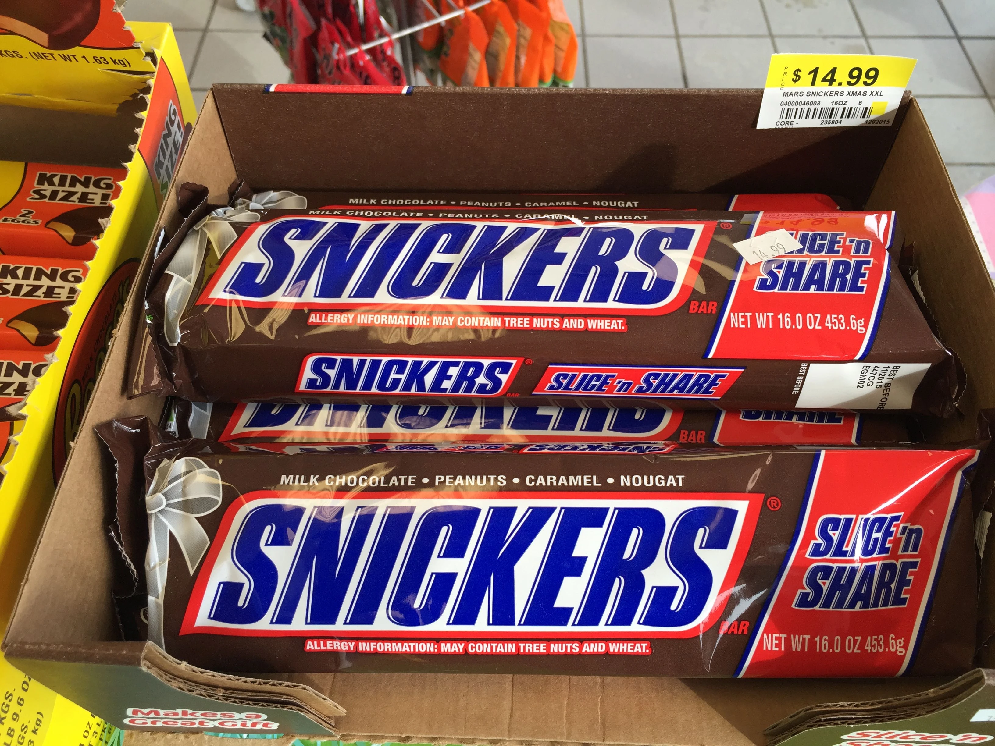 A $14 Snickers bar. I don&rsquo;t know how many bags I could buy of mini Snickers around Halloween, but it would have to add up to more than this one big bar.