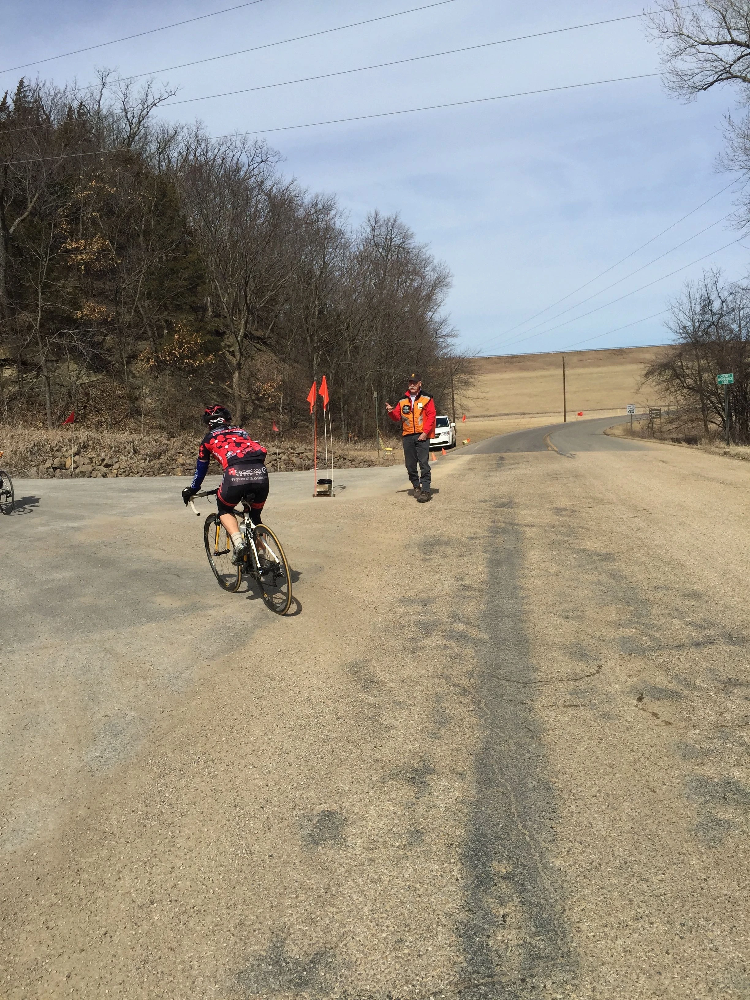 This is Gene Wansing. He has been a super supporter of cycling around here. He has been this corner marshall for the Perry Race for years. Guys like Gene are rare. He is great.
