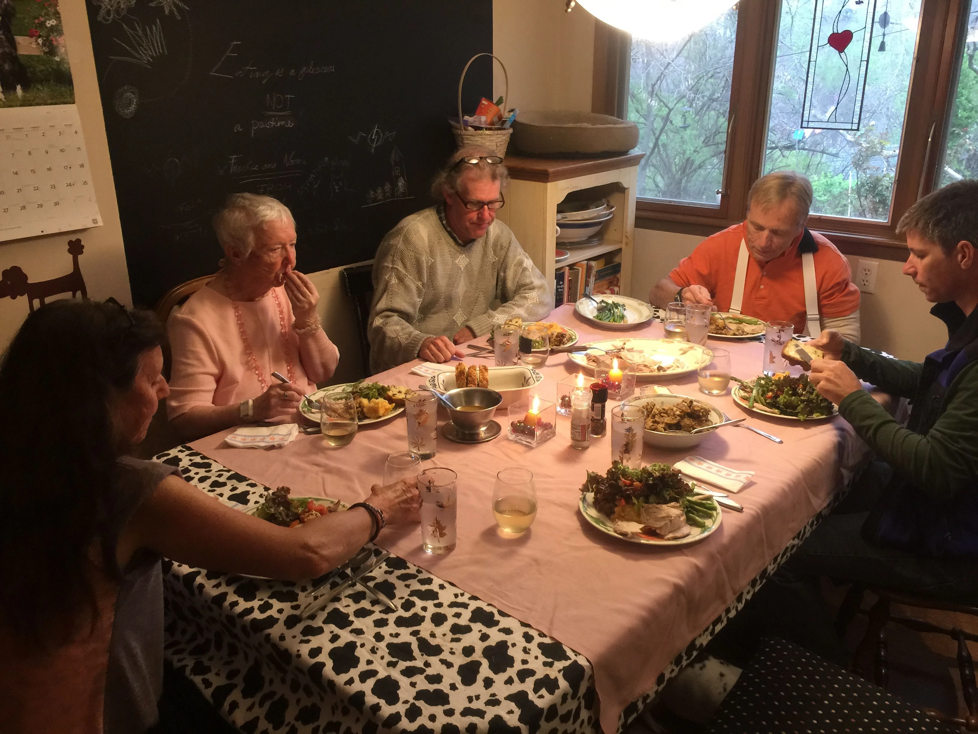 Eating dinner last night before everyone else showed up.