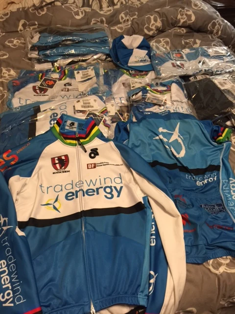 Our new kits. We got a lot more clothing this year, which is always nice. Lots of different winter jackets and bibs. 