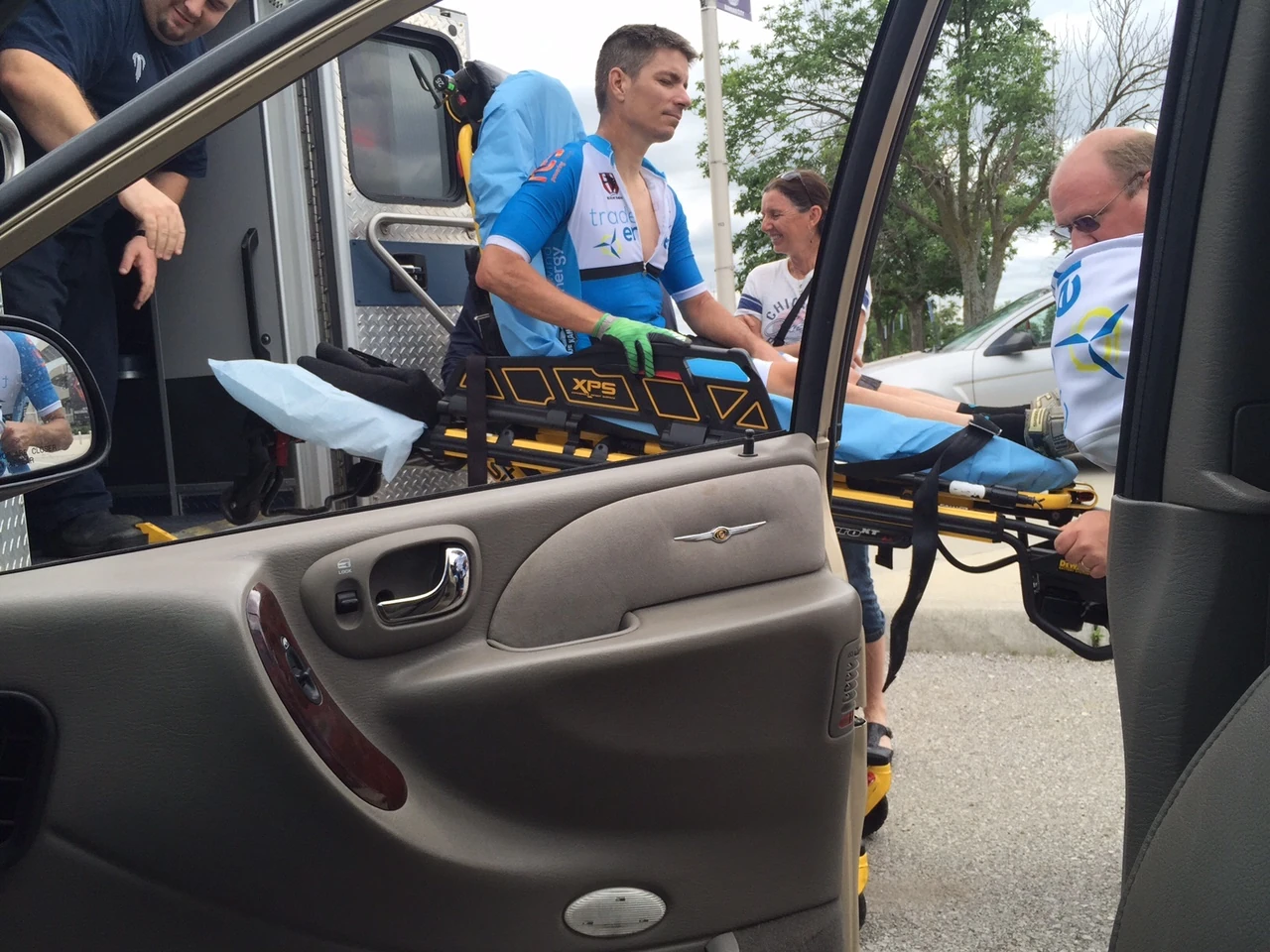 Transferring from the ambulance to my van.