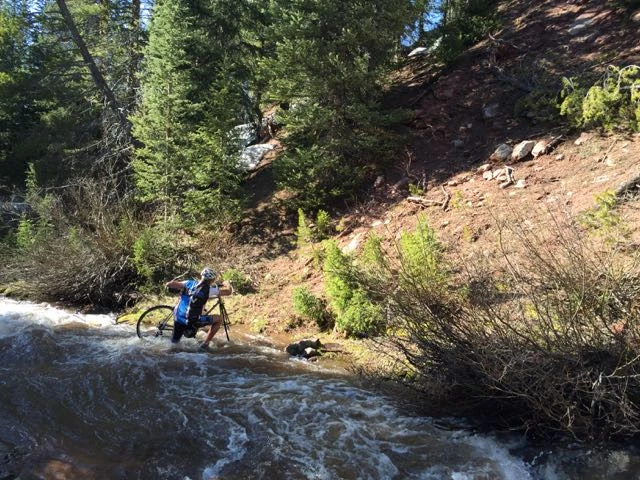 Vincent forging the small stream.