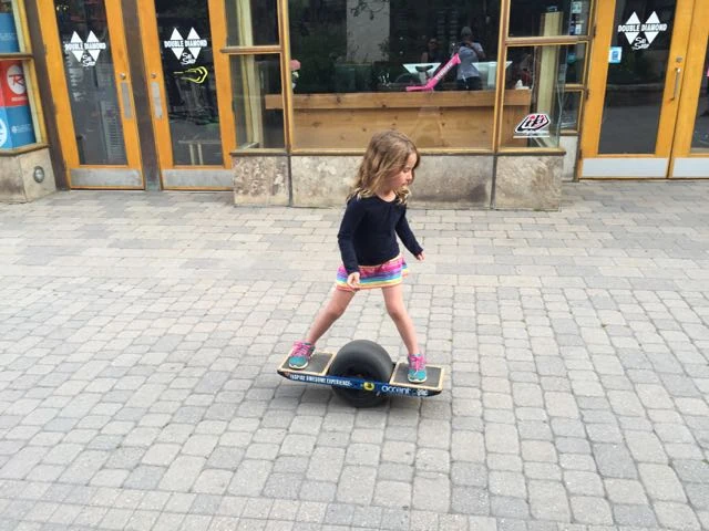 We saw this little girl a couple nights ago on this electric powered wheel thing. She was excellent at it. You just lean forward to go faster and lean back to slow down.