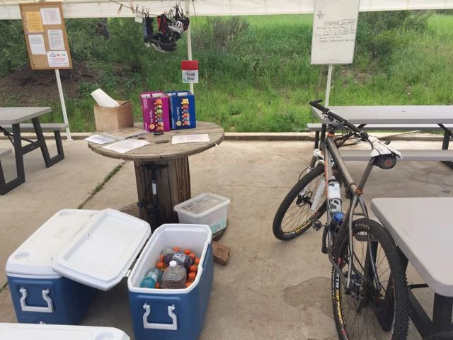 They had this aid station set up at Buffalo Creek. We put $5 into the can for a couple waters.