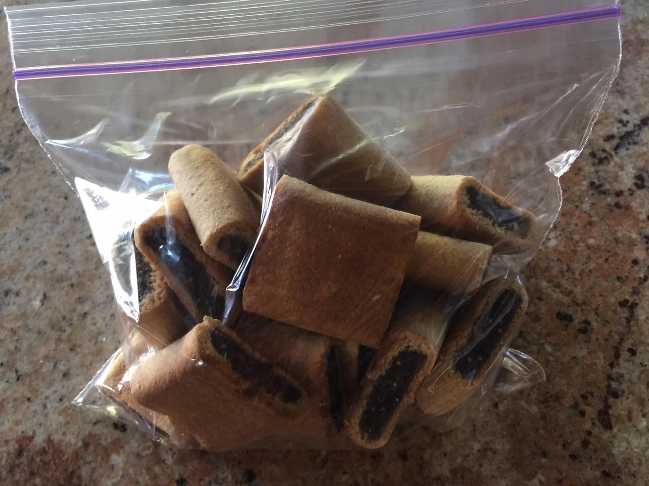 Vincent is carrying this bag of Fig Newtons with him this morning. This worries me immensely.