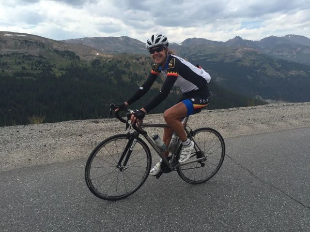 Sue climbing up Loveland Pass a couple days ago.