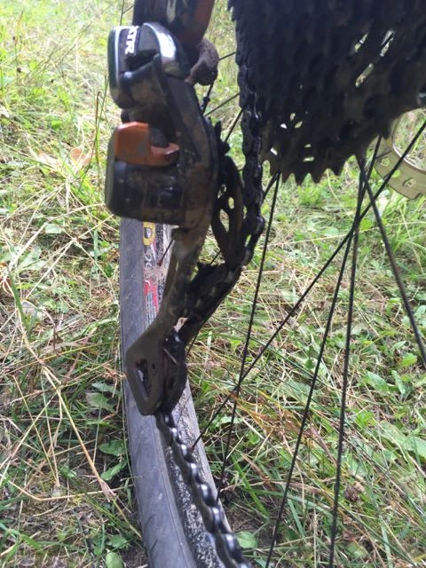 My rear derailleur after the stick. 