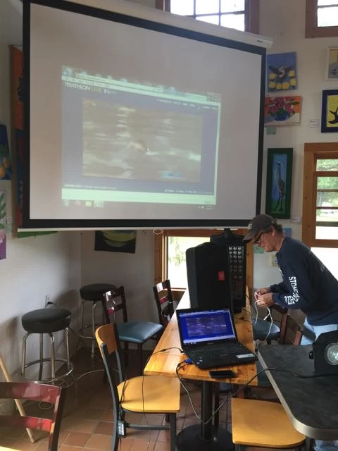 Mick set up a big screen for the ITU finals yesterday afternoon. They moved the race up 4 hours becasue of potential storms.