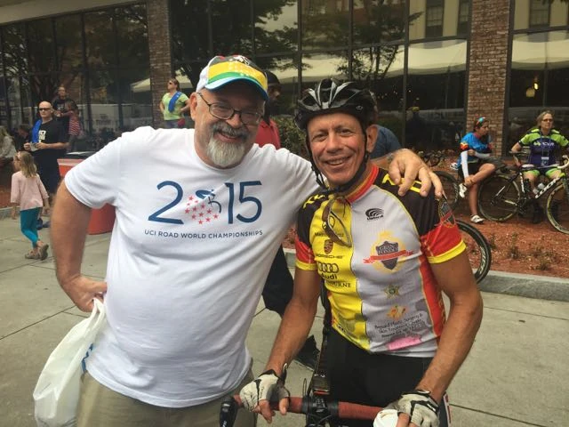 David Hiatt and Hans Selvog, juniors from back in the LeMond days, meeting up here to spectate. It was super seeing them. 